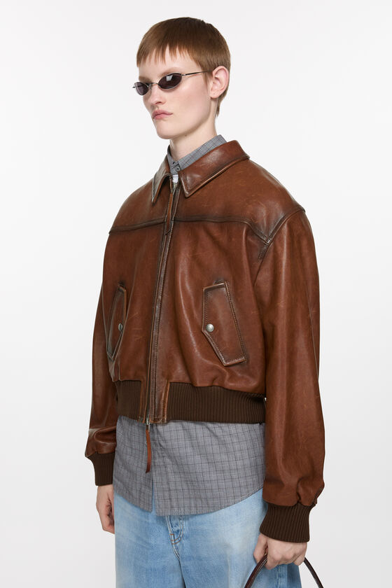 Acne Studios - レザーボンバージャケット - タバコブラウン