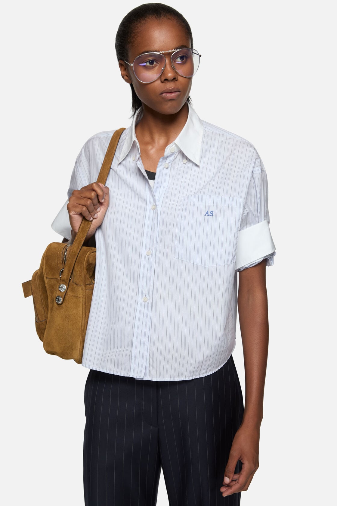 Pinstripe button-up shirt, White/blue, 2000x