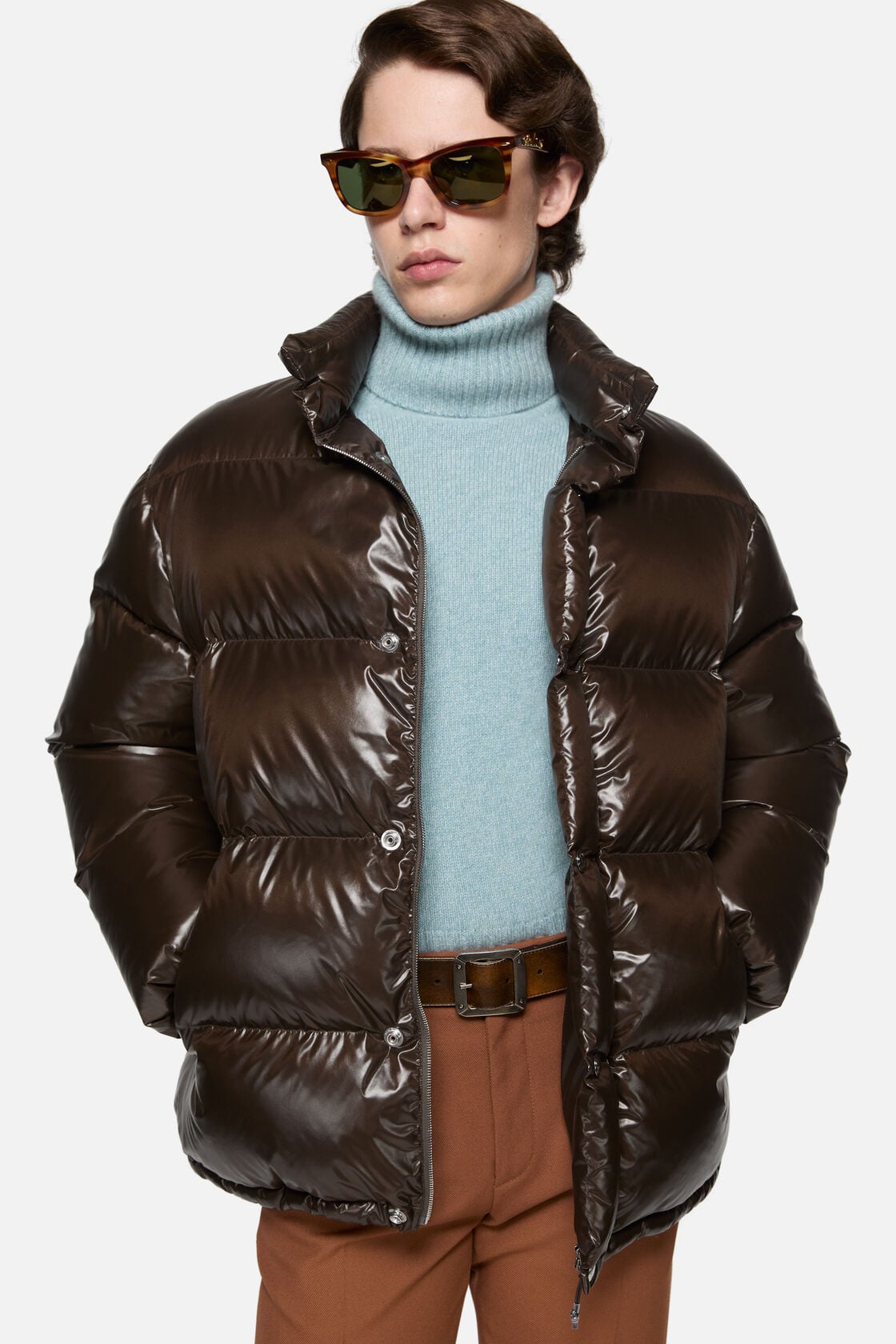 Shiny Quilted Down Jacket, Brown, 2000x