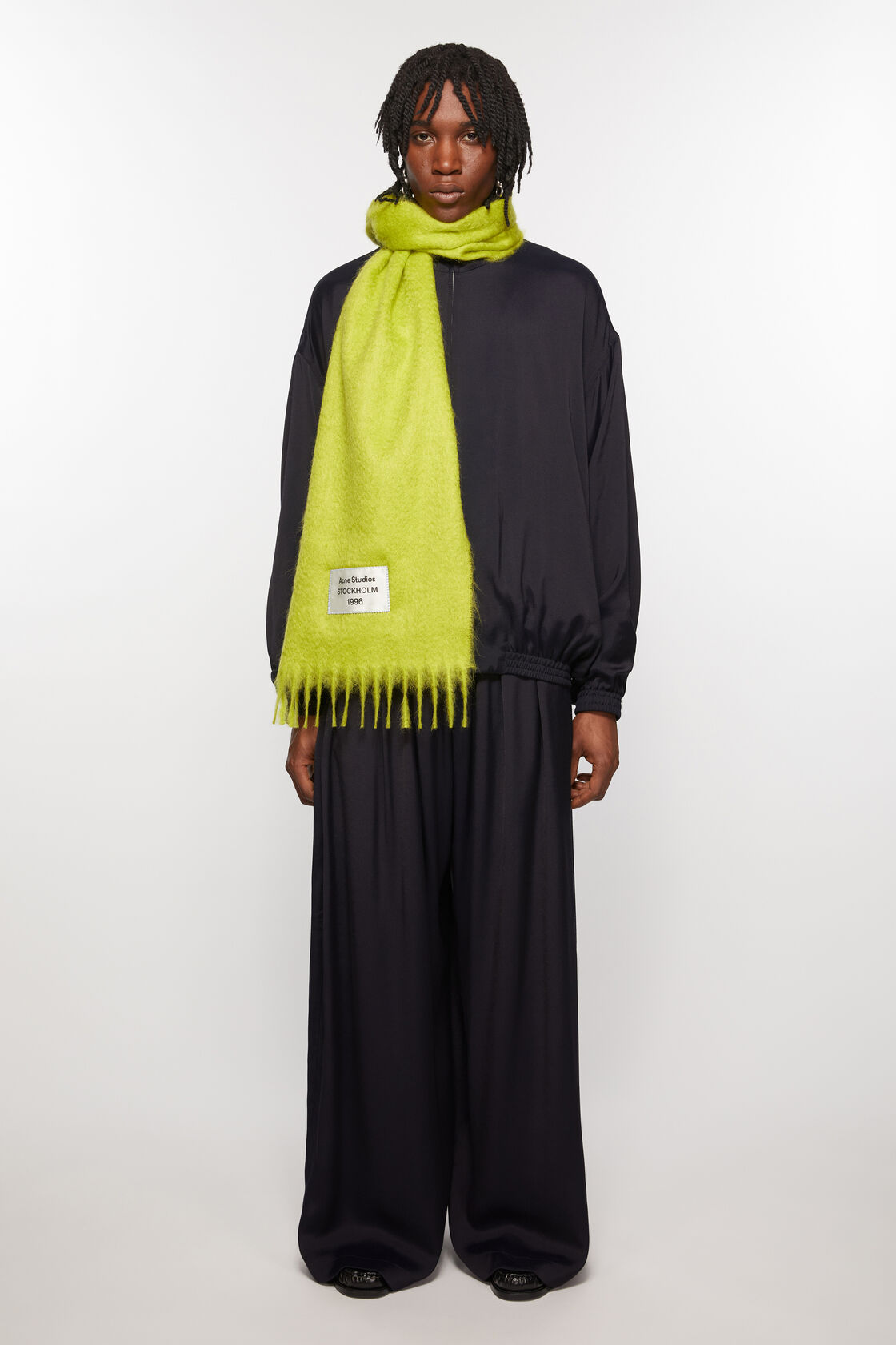Fringe alpaca scarf, Neon green, 2000x
