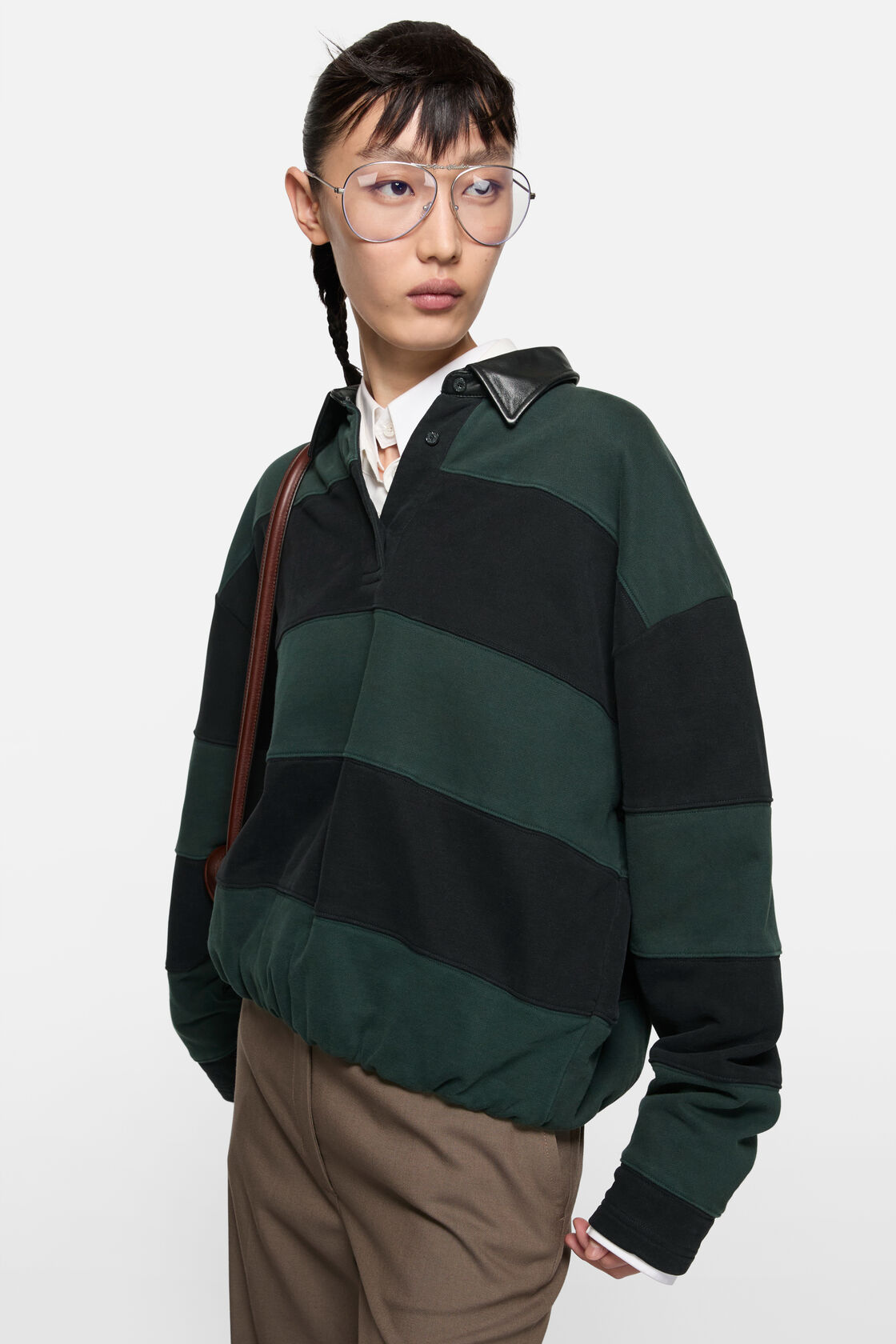 条纹翻领运动衫, 森林绿/黑色, 2000x