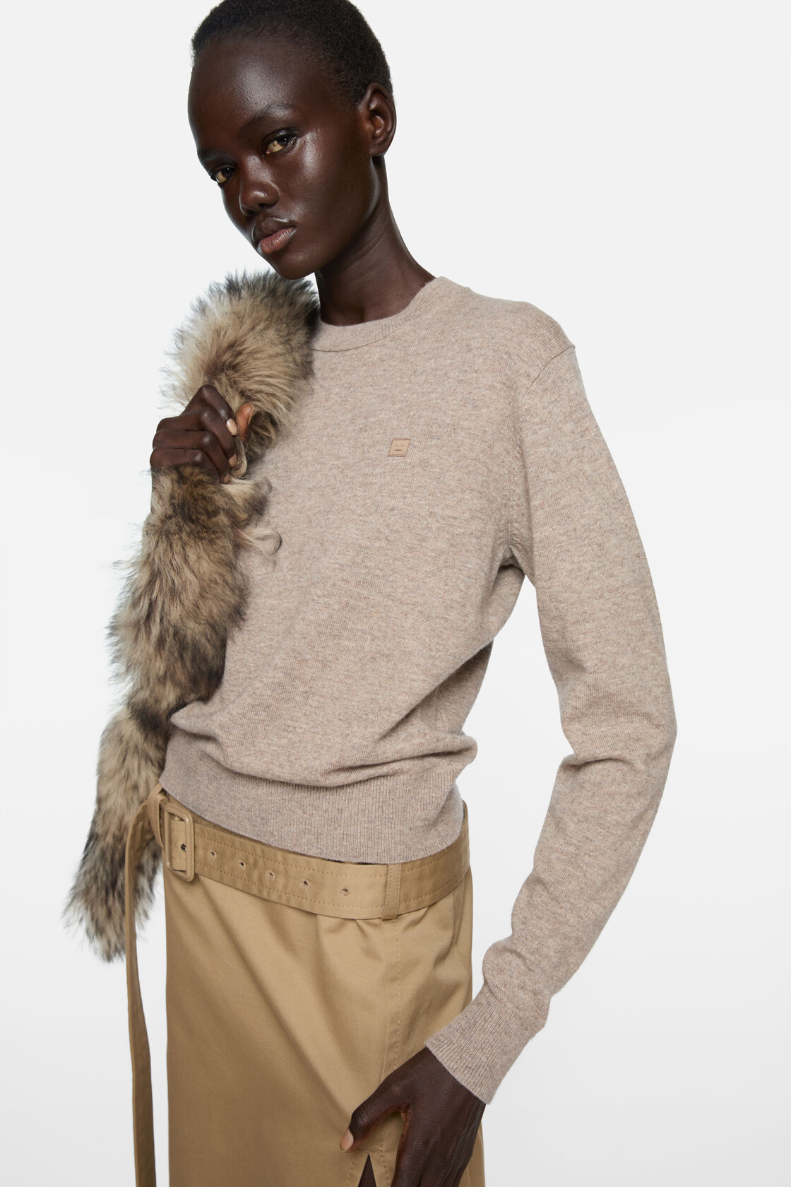 Crewneck jumper - Yak wool, Greige melange, 2000x