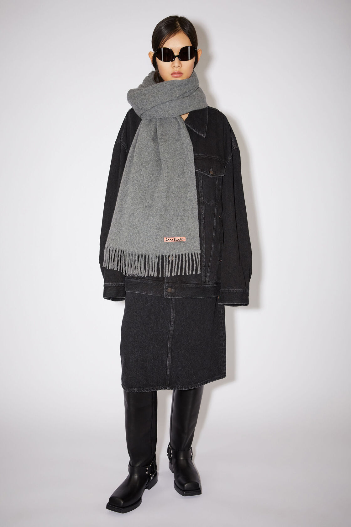 Fringe wool scarf - oversized, Grey Melange, 2000x