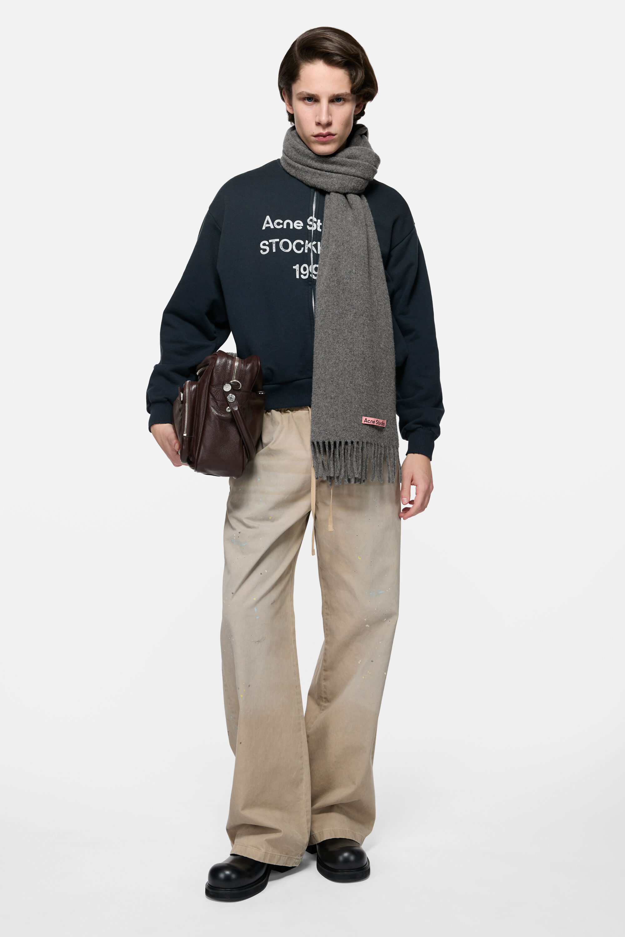 アクネ ストゥディオズ フリンジウールスカーフ - ナロー グレーメランジ Acne Studios - フリンジウールスカーフ - ナロー - グレーメランジ