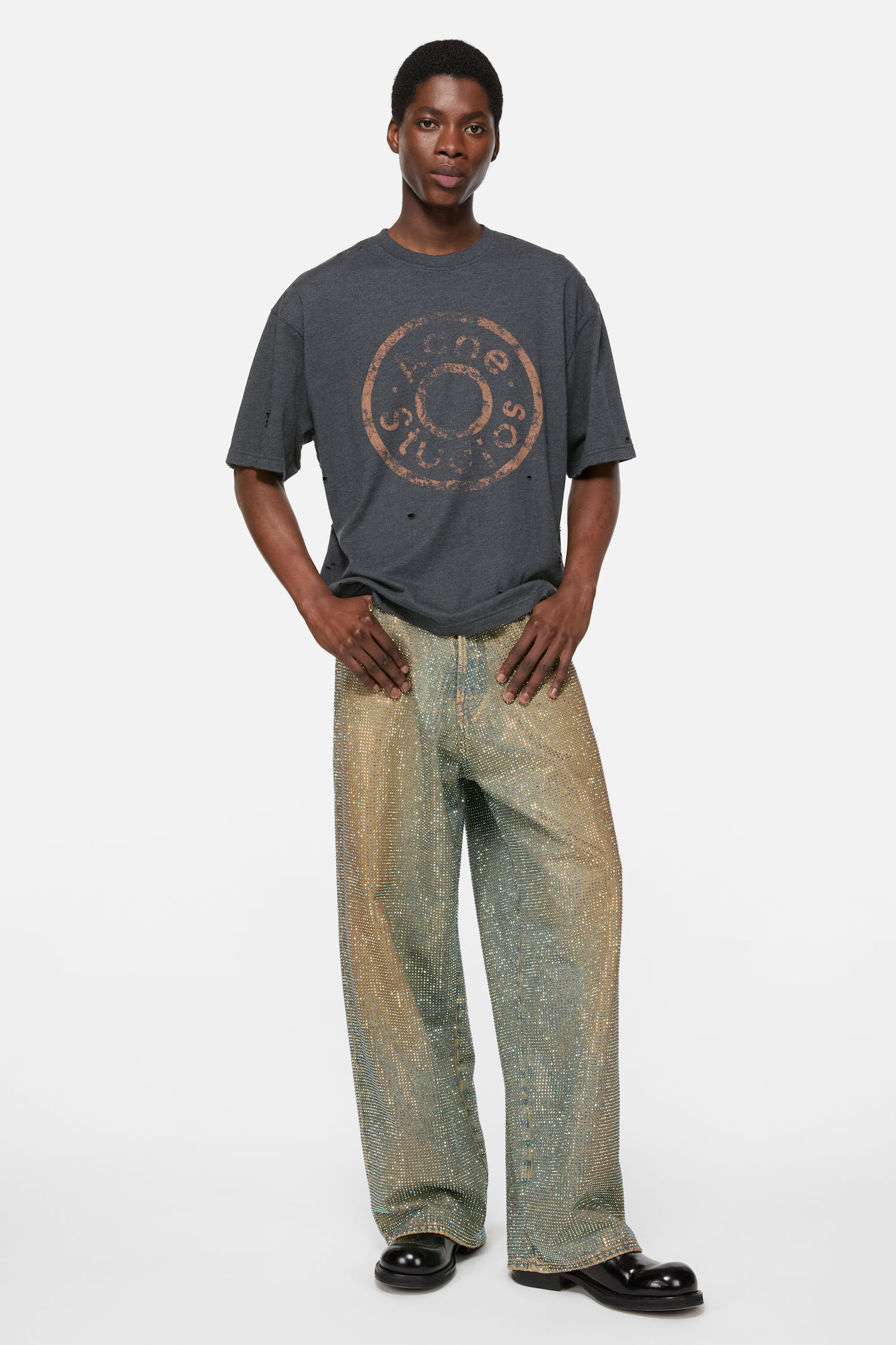 Acne Studios - ロゴTシャツ - リラックスフィット - ブラックメランジ 