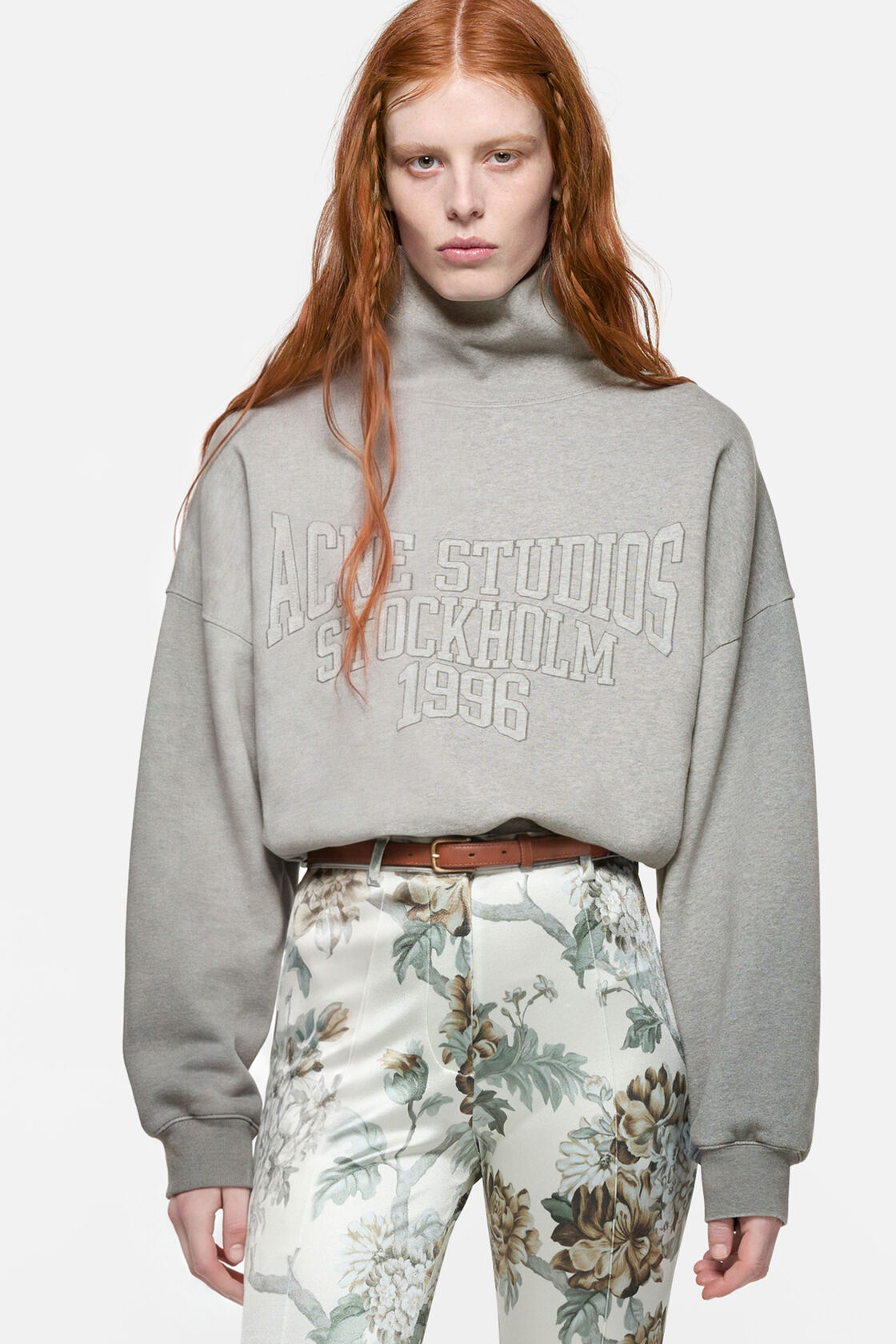 Fleece sweatshirt with logo, Grey Melange, 2000x