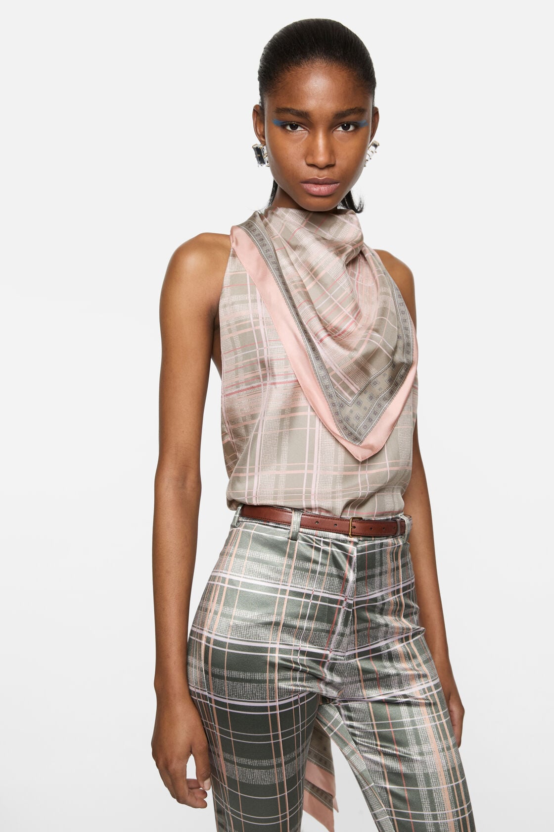Silk blouse with scarf, Pink, 2000x