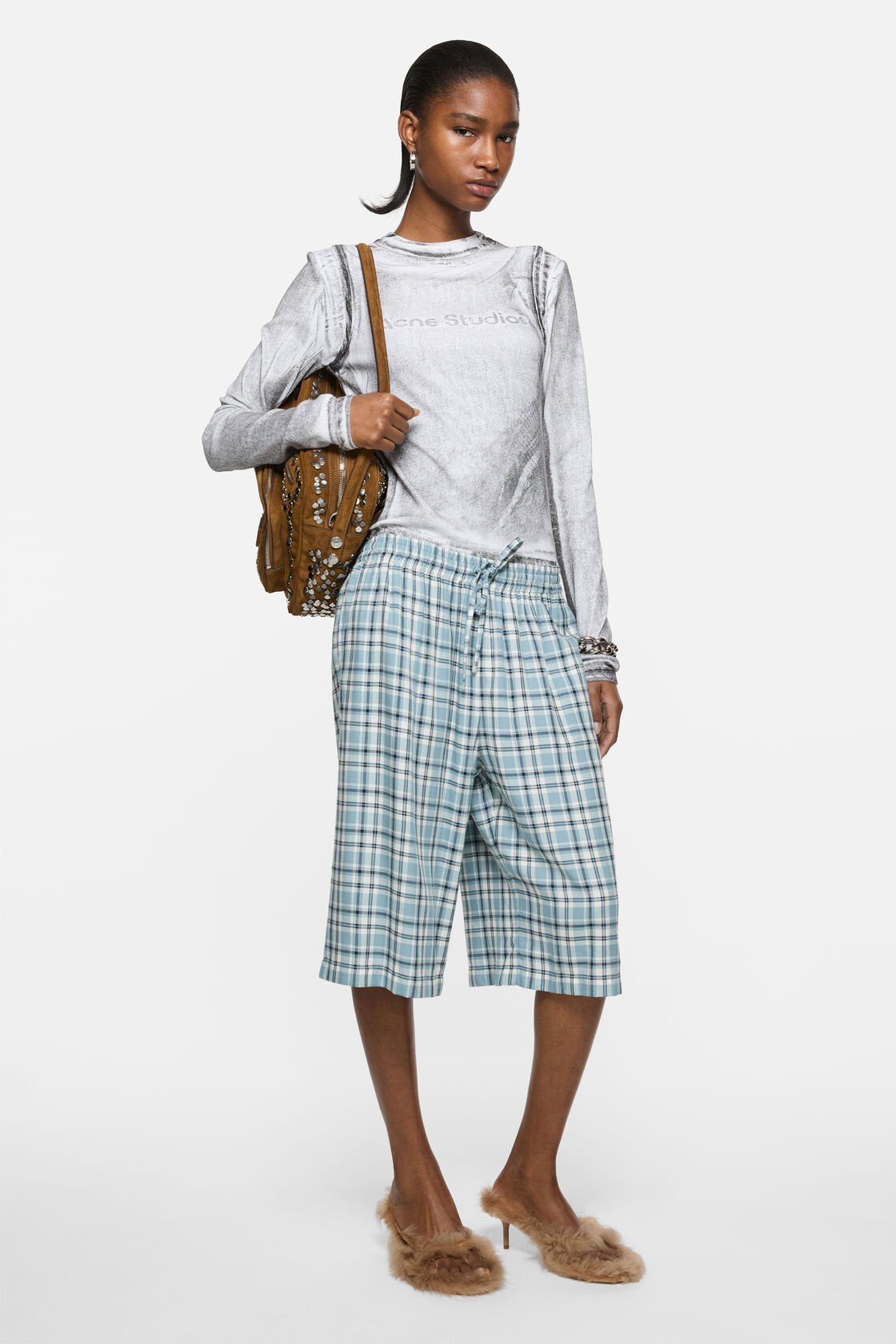 Casual flannel check shorts, Turquoise/blue/white, 2000x