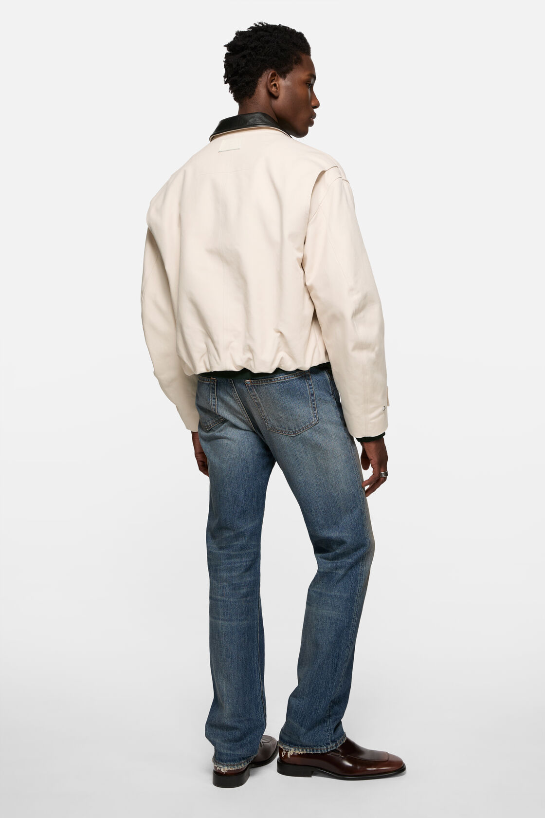Bomber with leather collar, Light taupe, 2000x