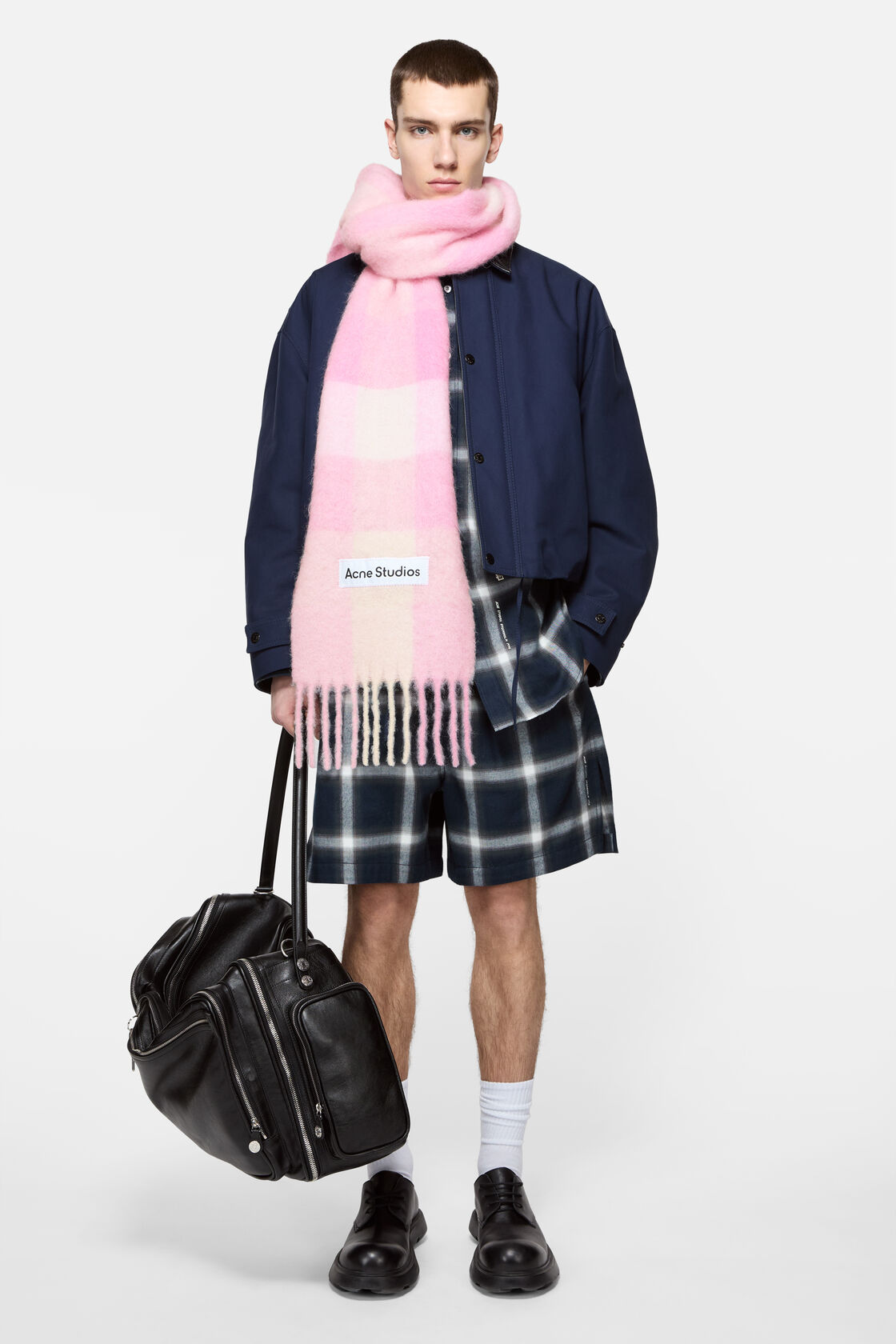 モヘアチェックスカーフ, キャンディピンク/ホワイト/ペールピンク, 2000x