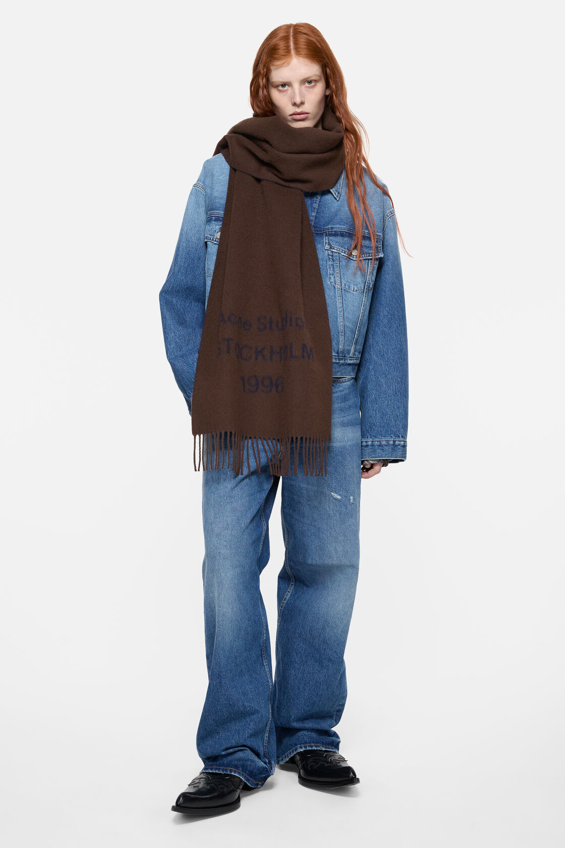 Wool logo scarf - Wide, Brown/blue, 2000x