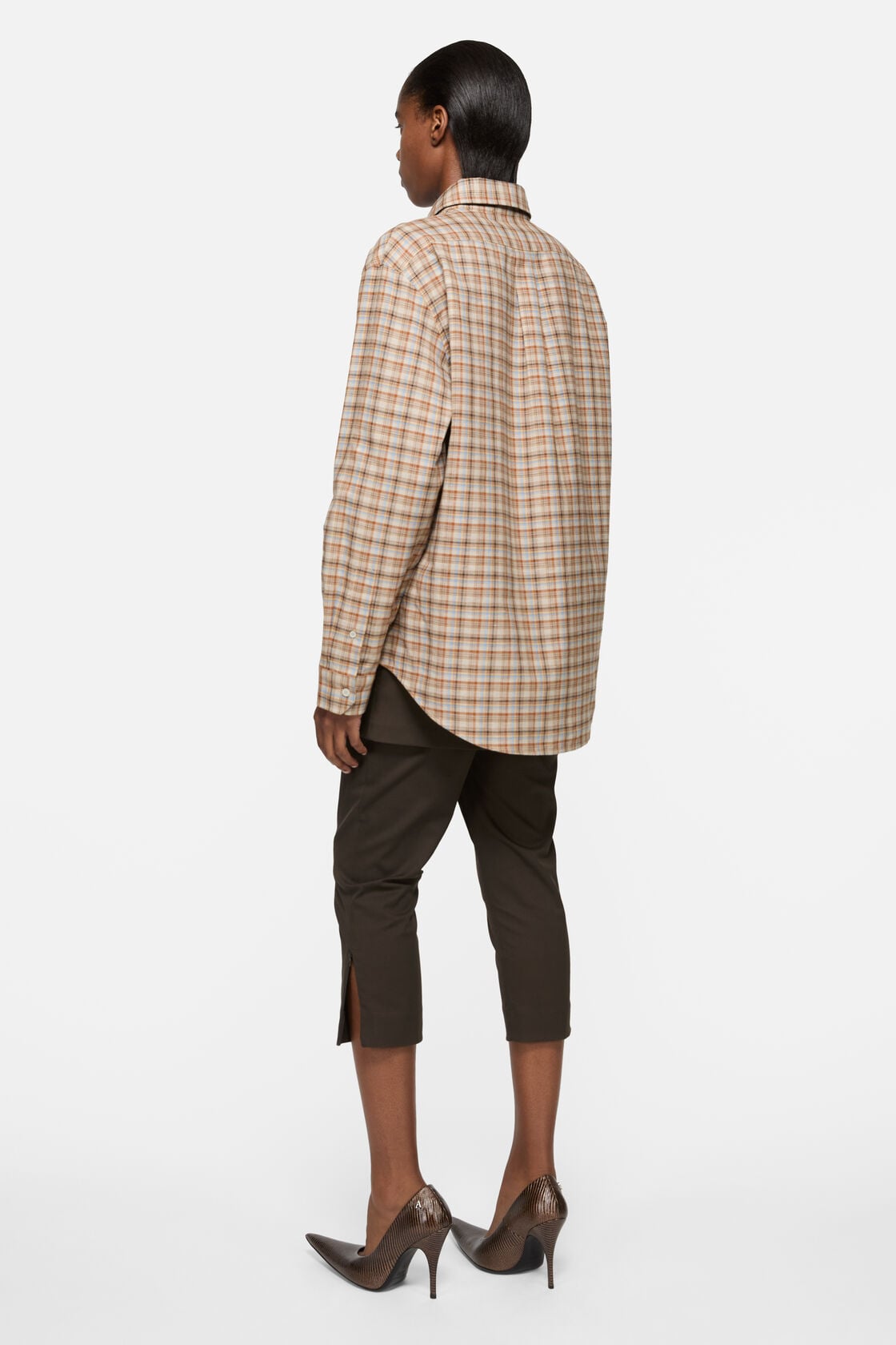 Checked cotton‑linen shirt, Brown/grey, 2000x
