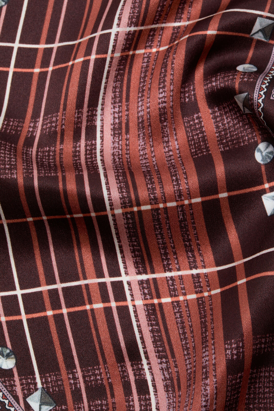 Checkered silk bandana, Burgundy/brown, 2000x