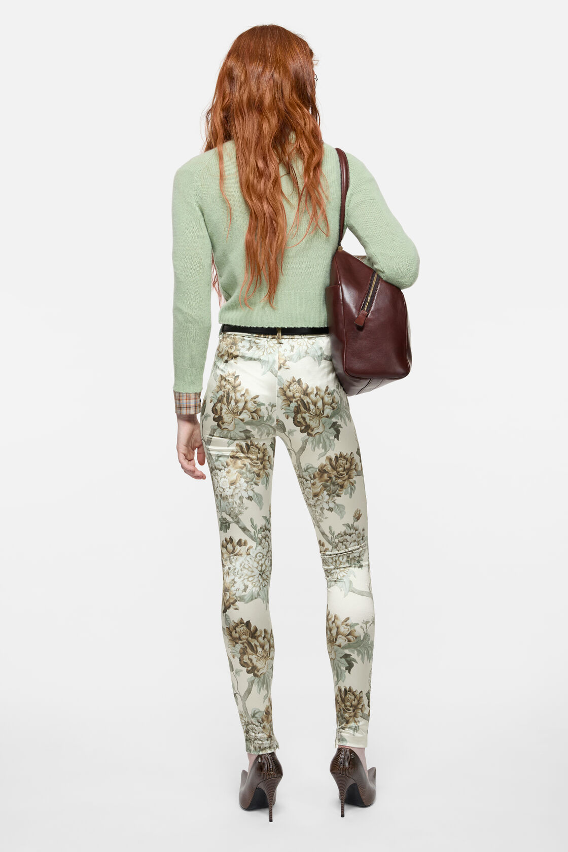 Fitted printed trousers, Cream beige, 2000x