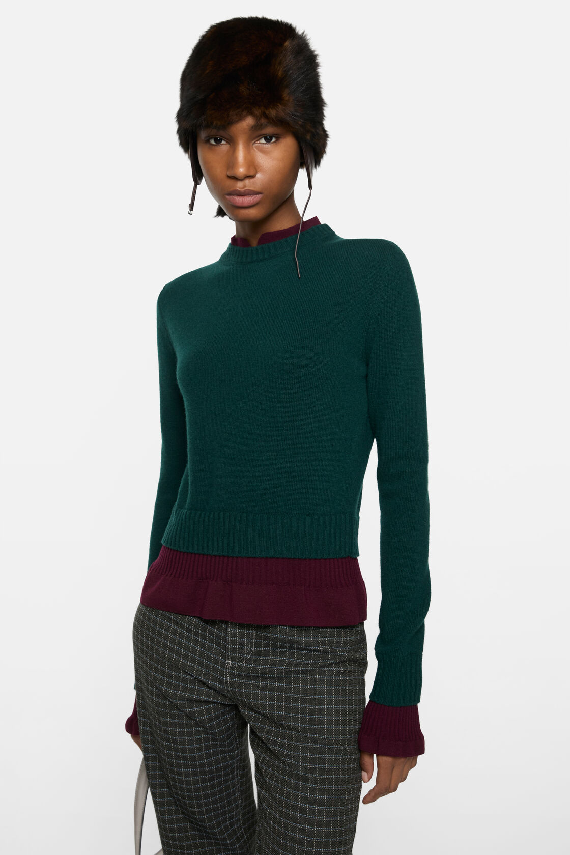 Layered knit sweater, Dark green, 2000x