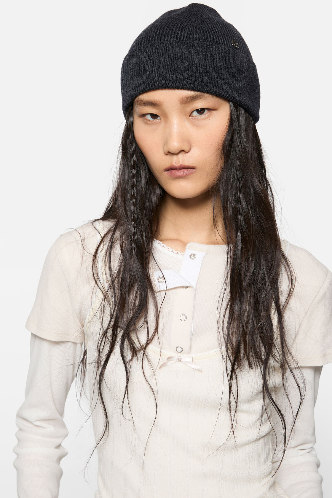 Wool beanie with rivet, Dark Navy Melange, 2000x