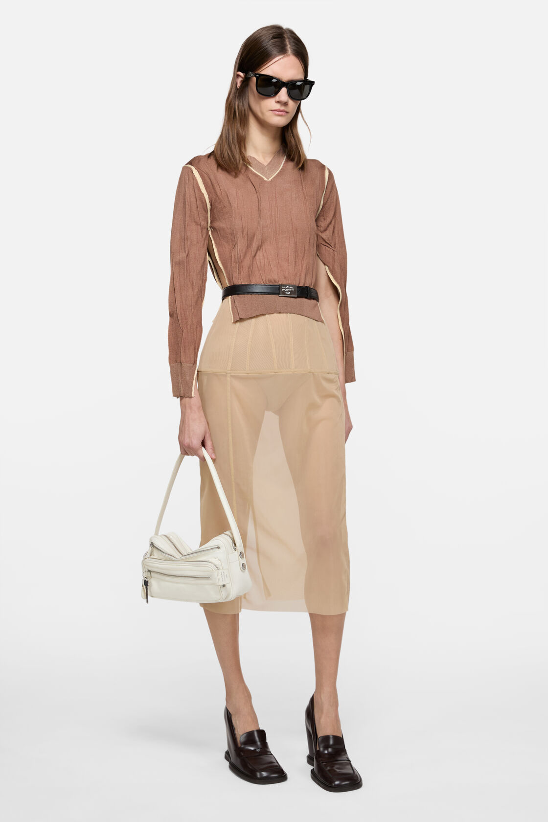 Wrinkled v-neck sweater, Old pink, 2000x