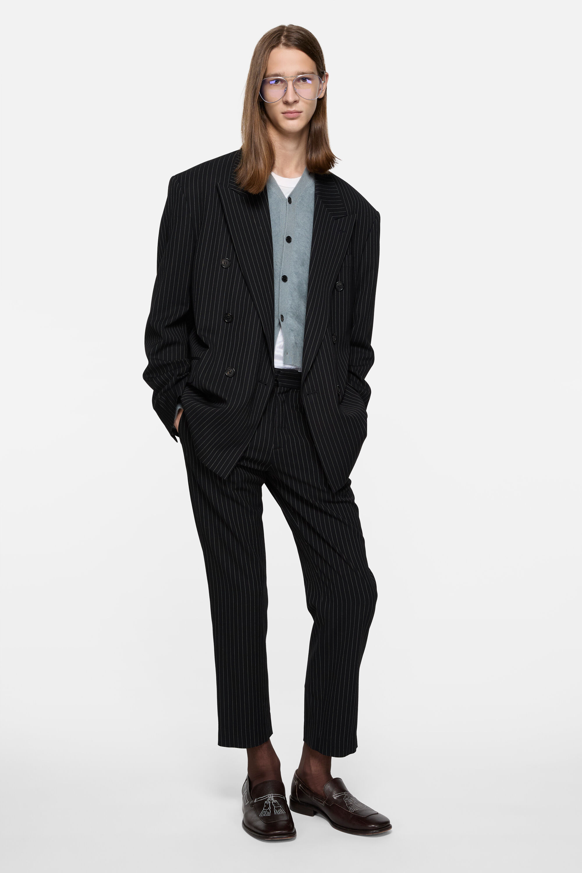 ACNE STUDIOS ピンストライプテーラードジャケット Acne Studios - ピンストライプスーツトラウザーズ - ネイビー/ホワイト