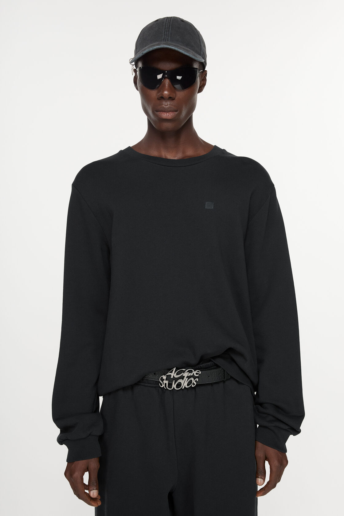 圓領刷毛棉運動衫, 黑, 2000x