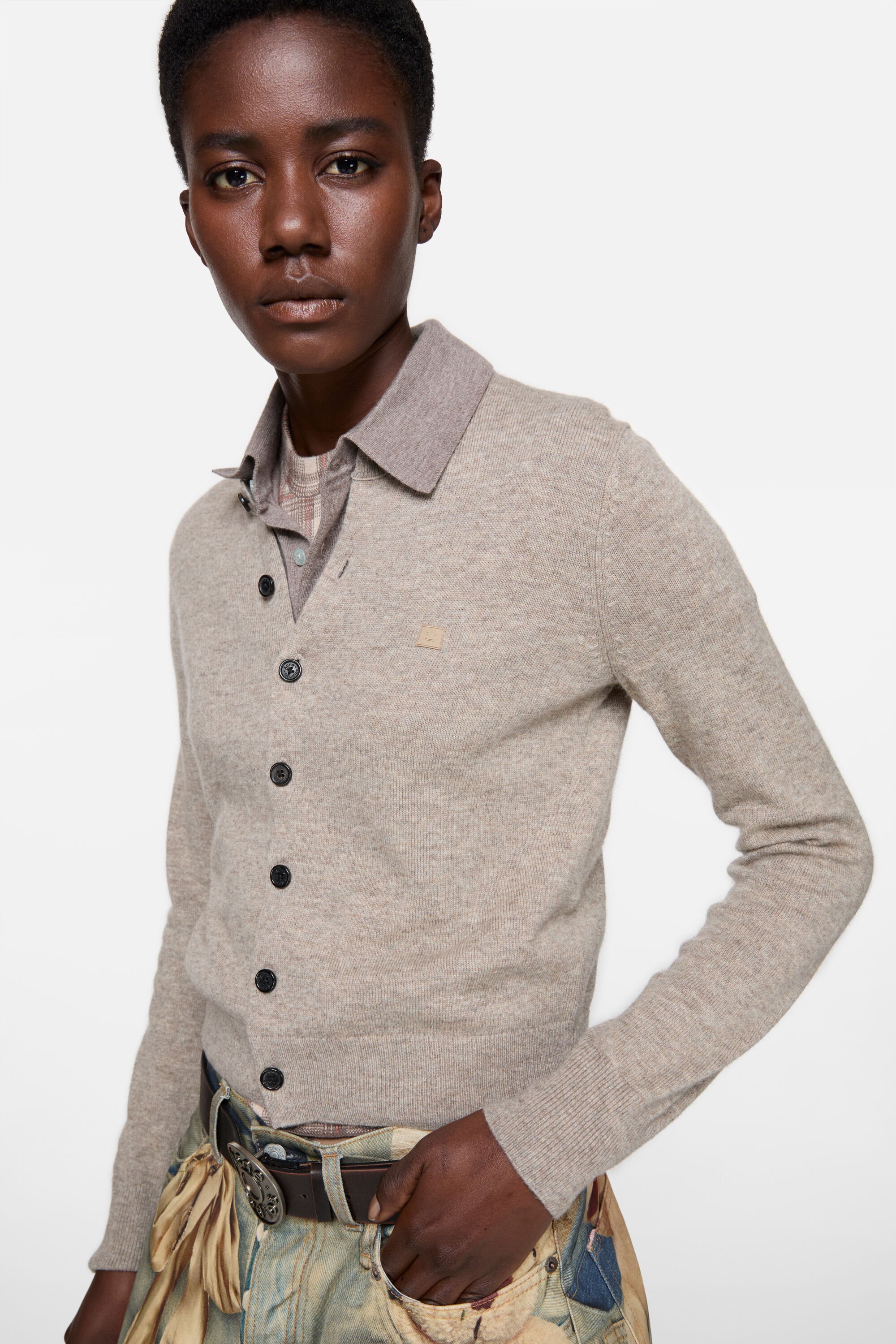 Acne Studios - Fitted cardigan - yak wool - Greige melange