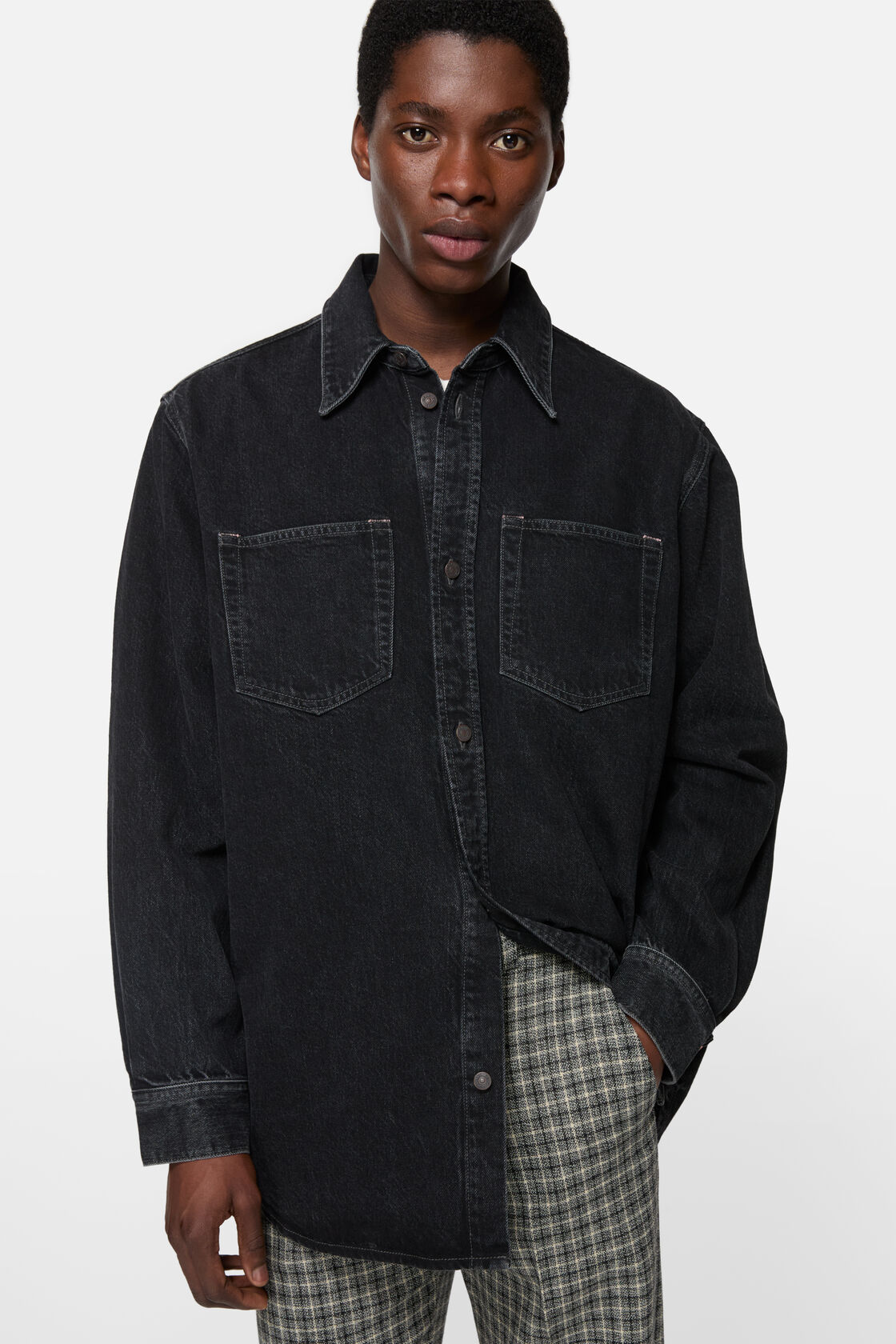 Denim button-up shirt, Black, 2000x
