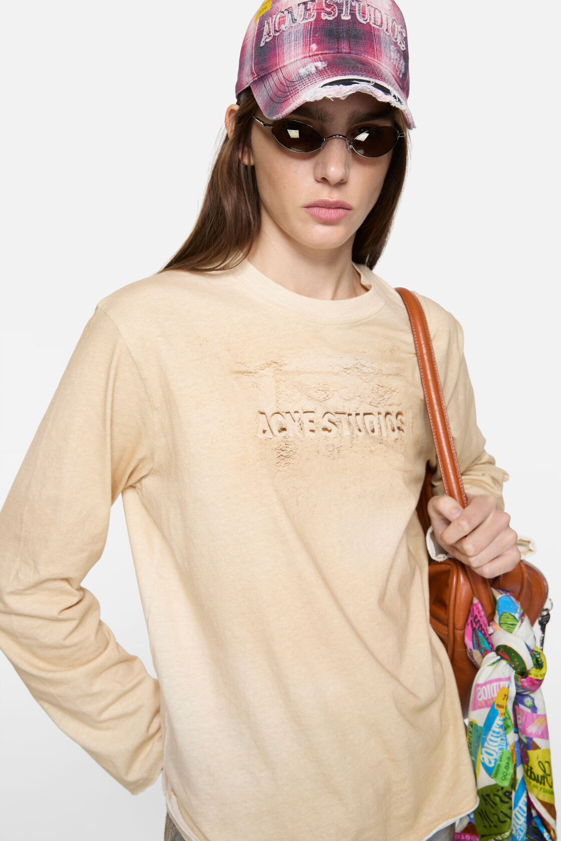 Long sleeve logo t-shirt, Sand beige, 2000x