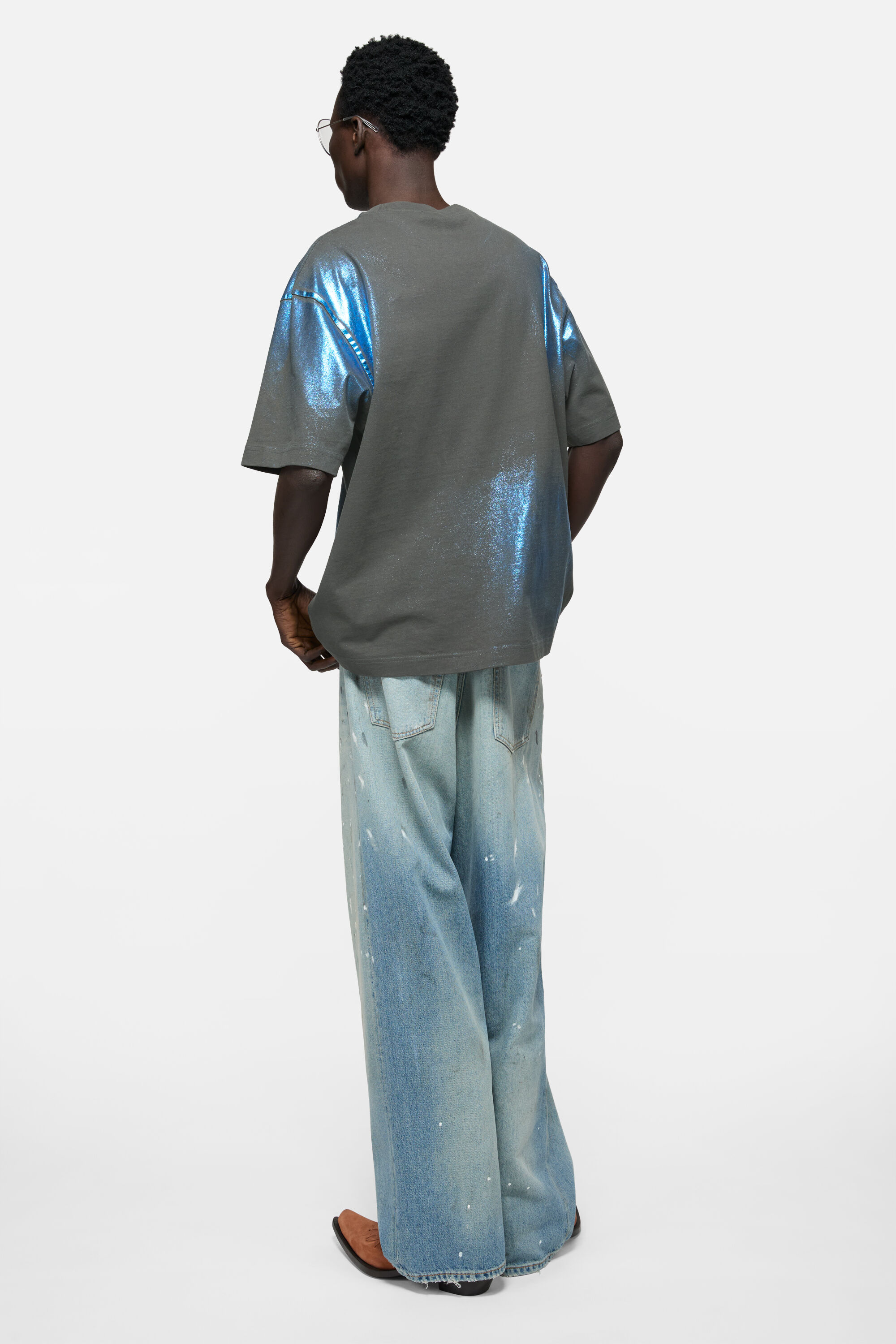 Acne Studios - グリッターロゴTシャツ - ブルー/カーキ