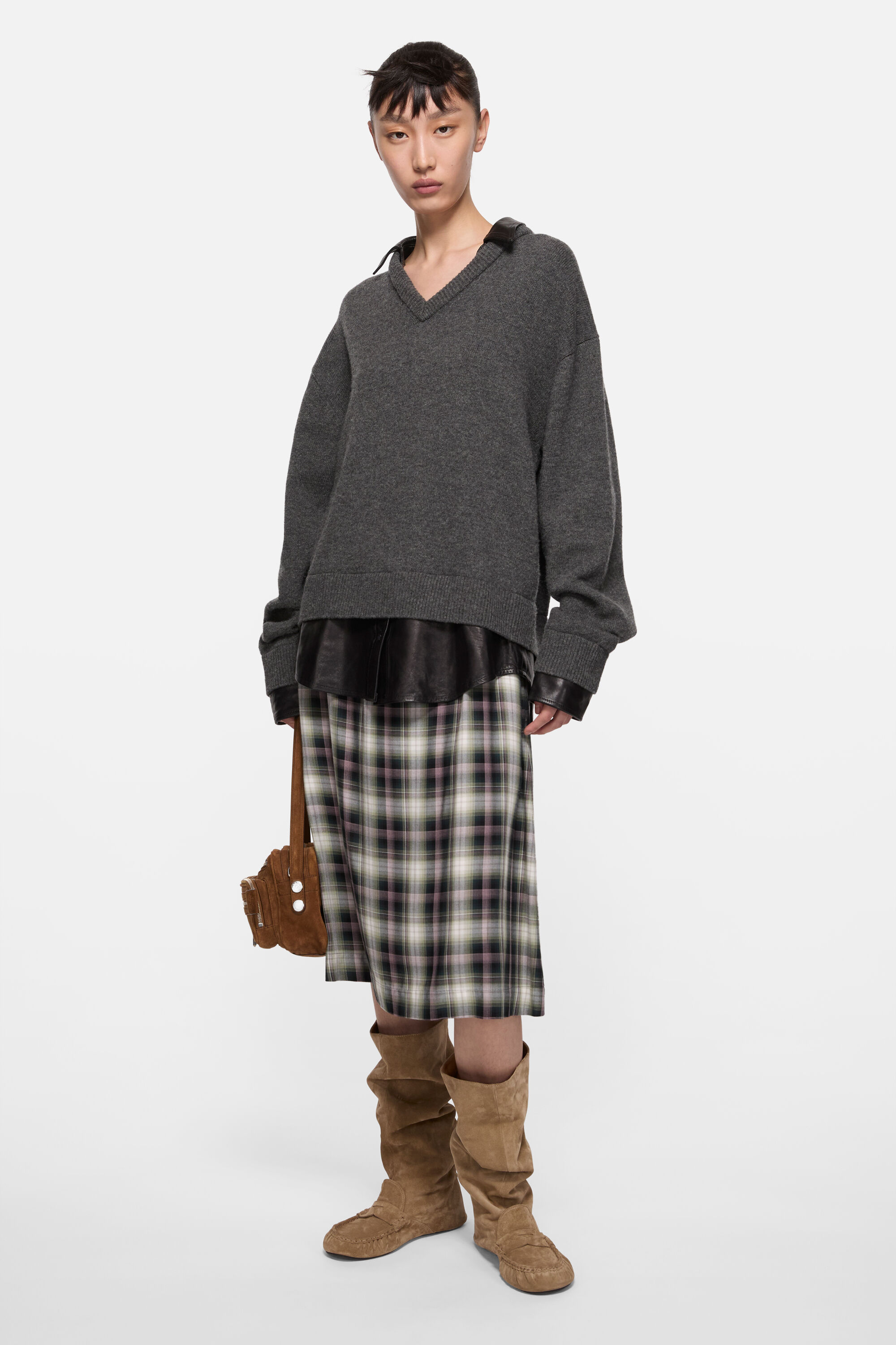 Acne Studios - Check midi skirt - Black/green