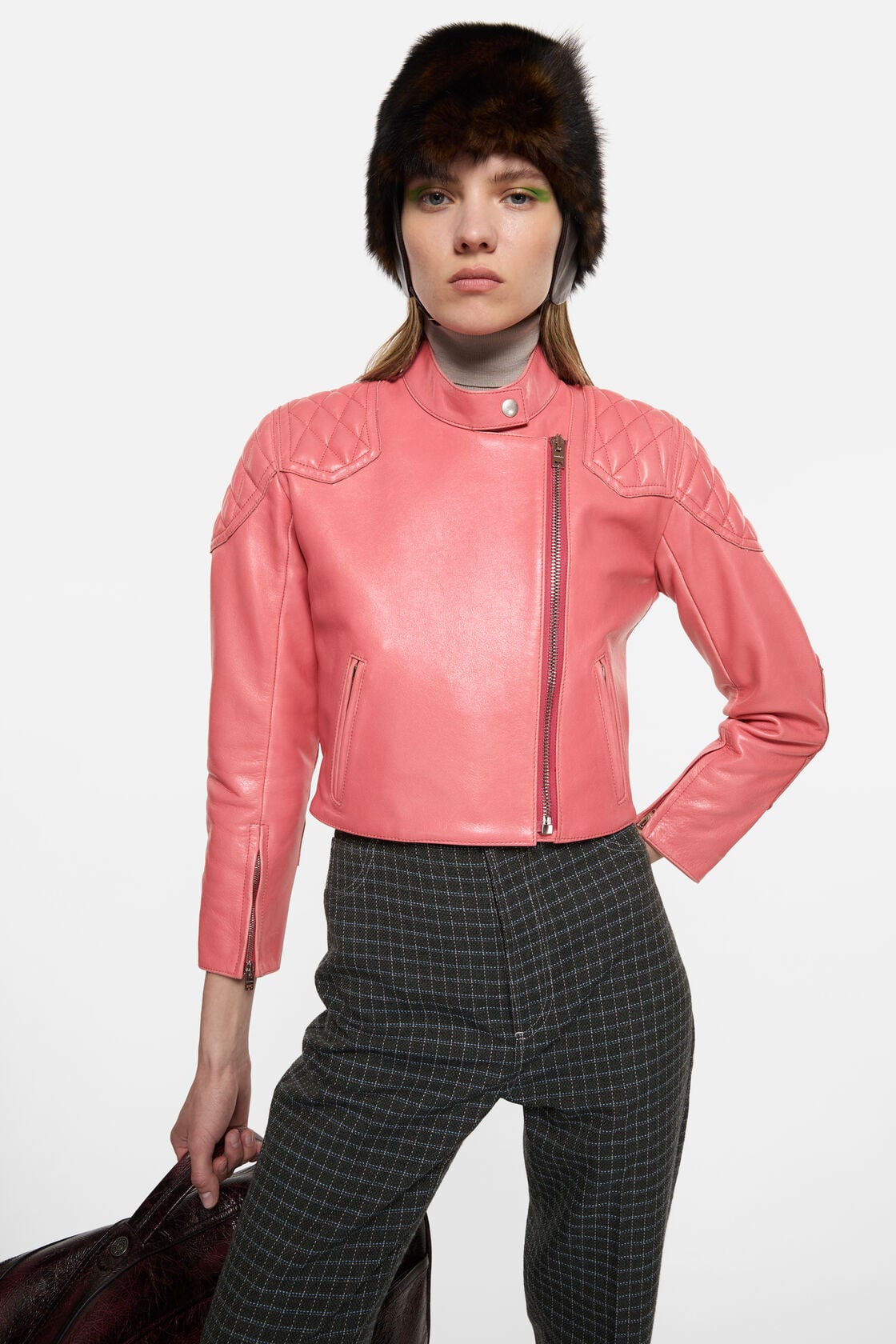 Leather biker jacket, Bubblegum pink, 2000x
