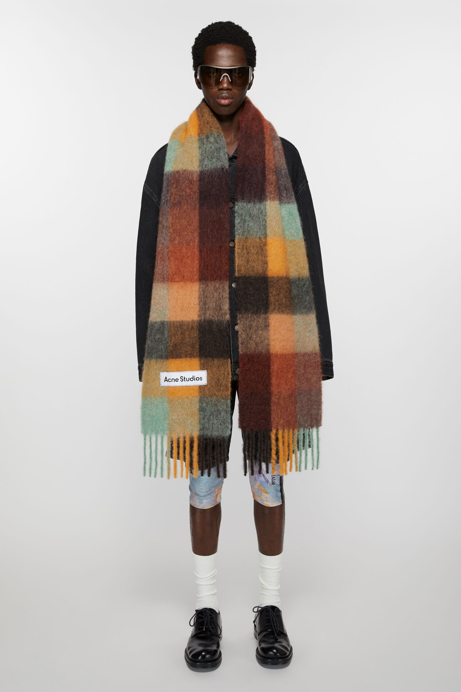 Acne Studios - Mohair checked scarf - Chestnut brown/yellow/green