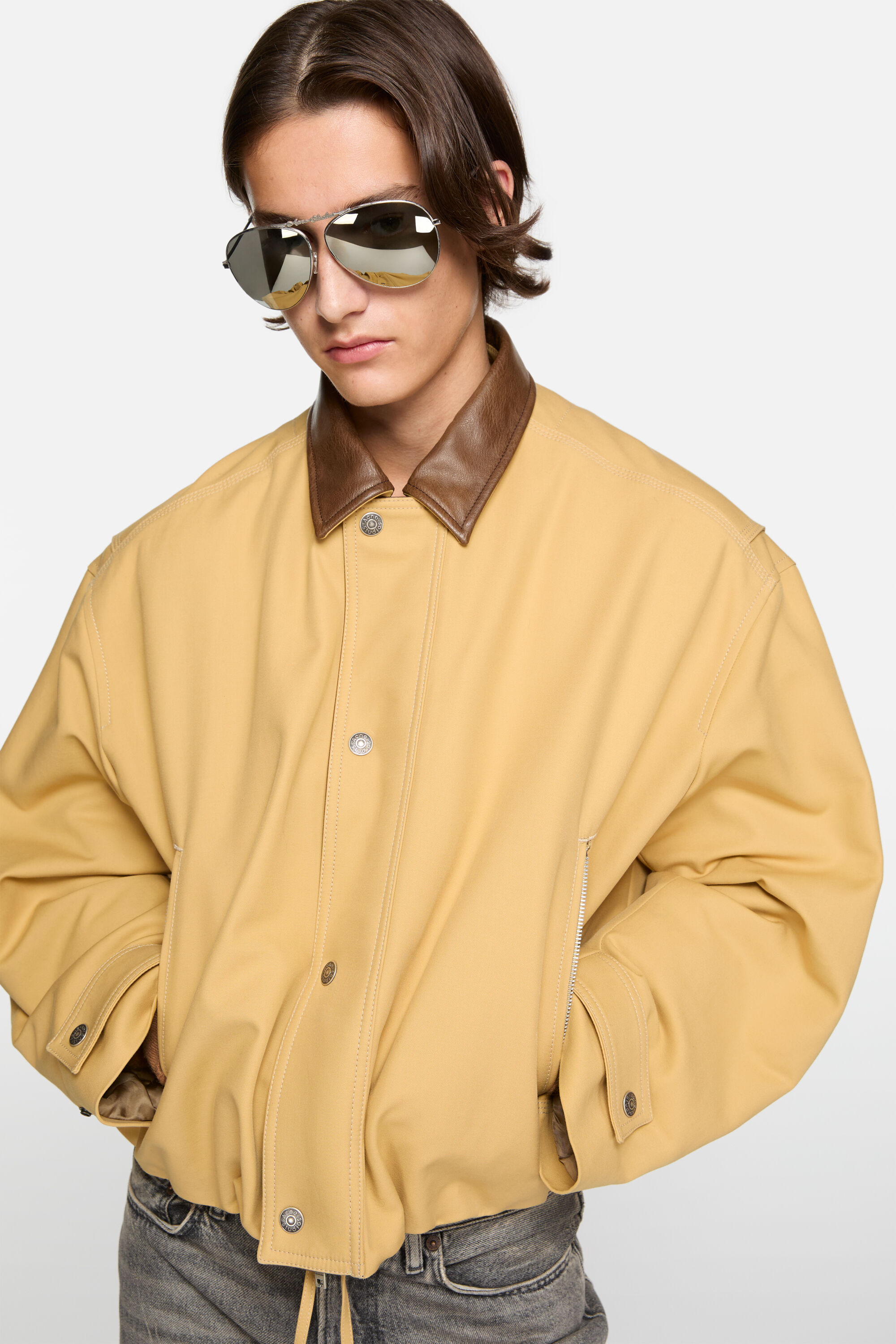 Acne Studios - Bomber with faux leather collar - Sand beige