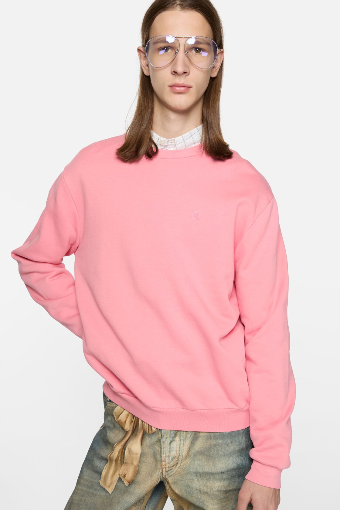 Crew neck fleece sweater, Tango pink, 2000x