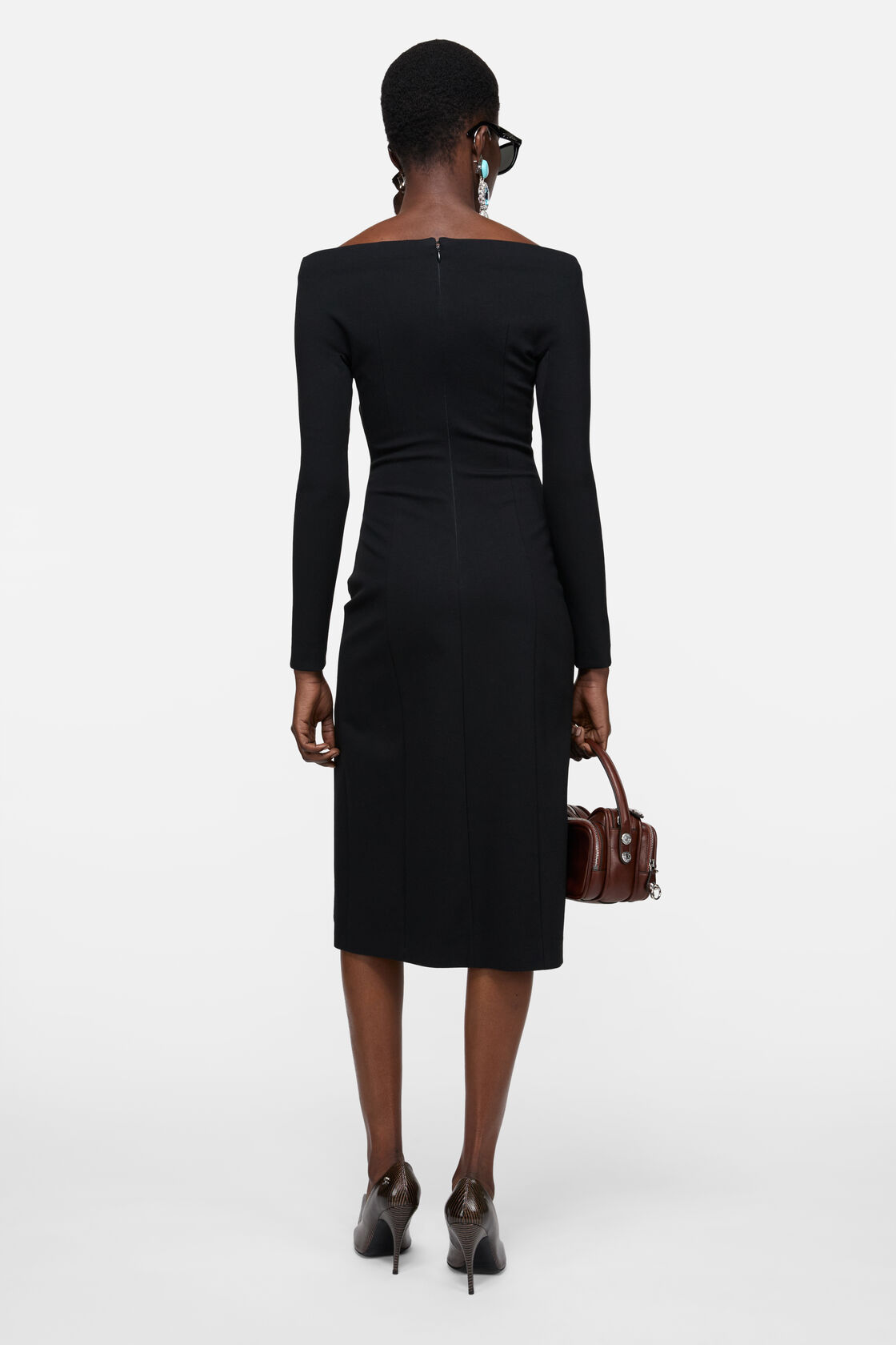 Long sleeve midi dress, Black, 2000x