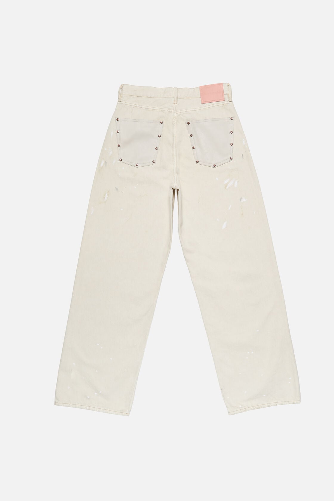Loose fit jeans with leather pockets, White, 2000x