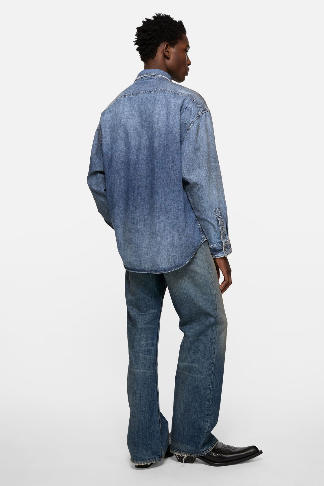 Denim button-up shirt, Mid Blue, 2000x