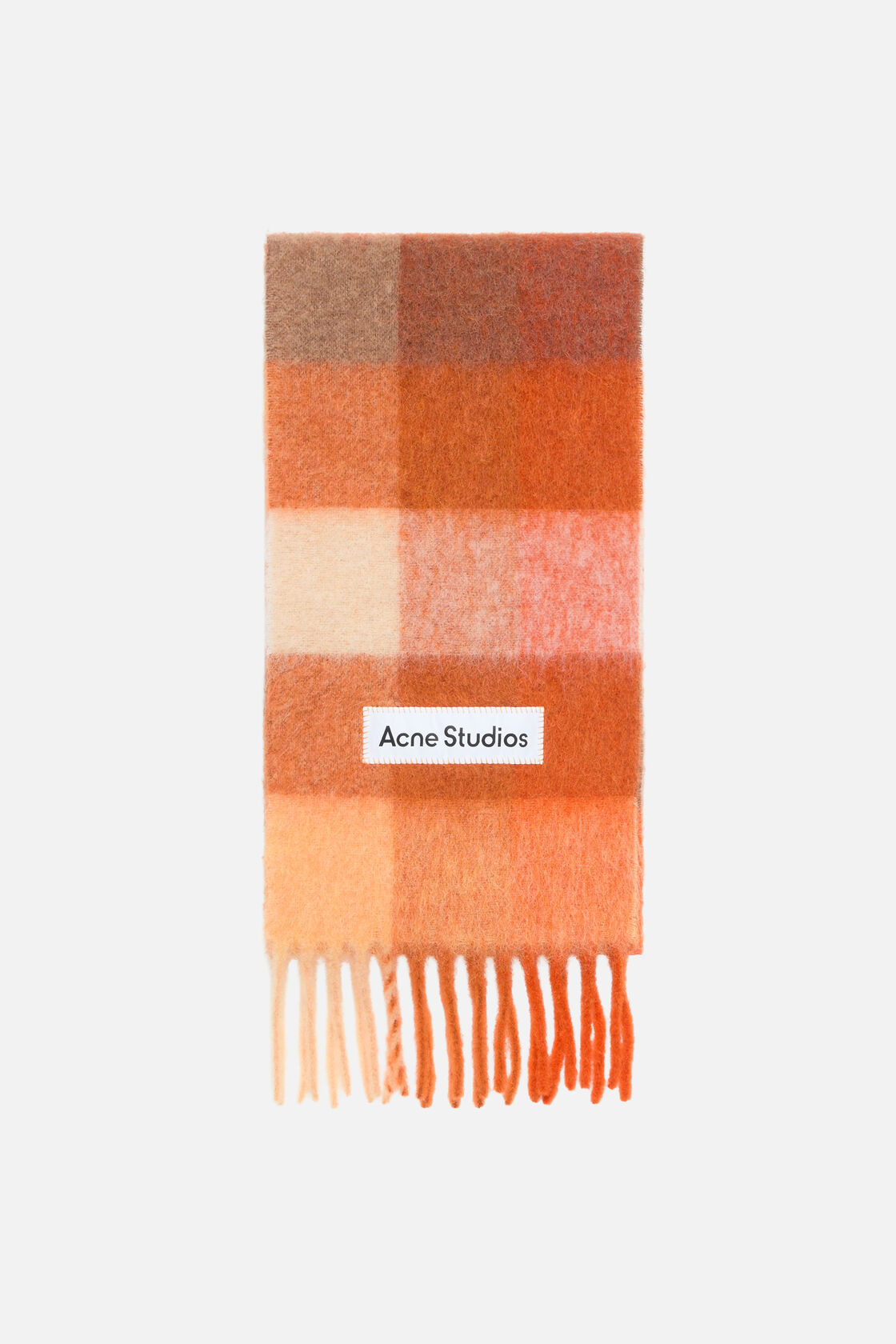 Mohair checked scarf, Bright Orange/ White/Apricot, 2000x