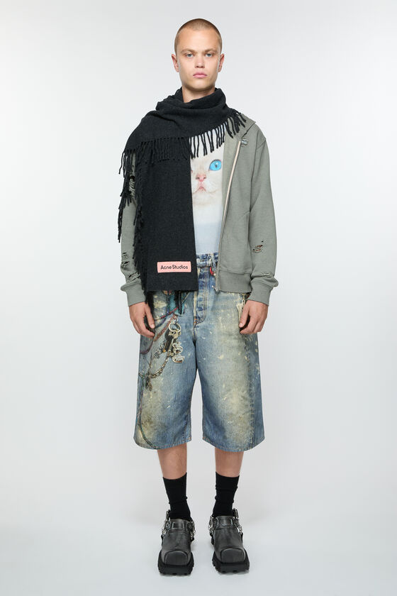 Acne Studios - フリンジウールスカーフ - ブラックメランジ 