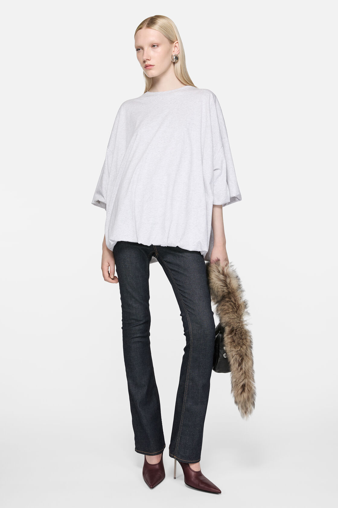 Gathered logo t-shirt, Grey Melange, 2000x