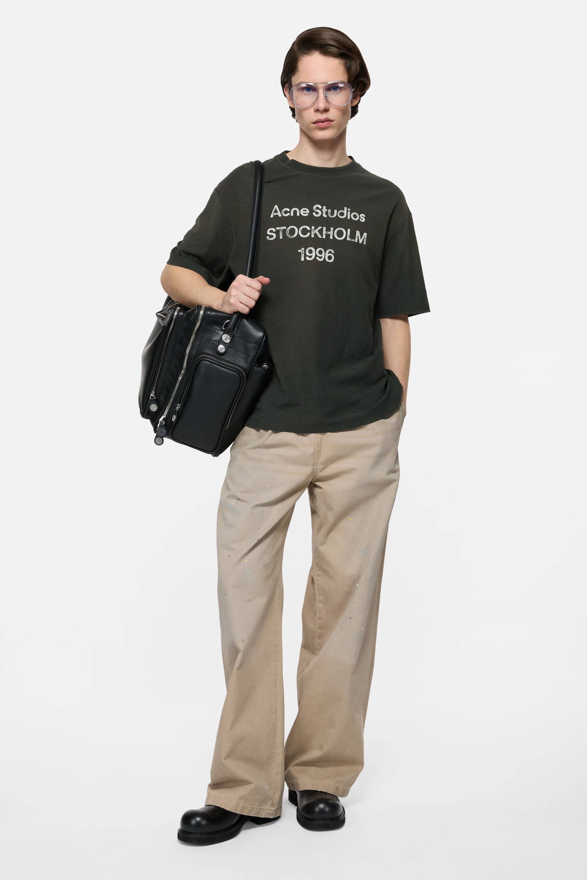 Acne Studios - スプレー加工ロゴTシャツ - フェイデッドブラック