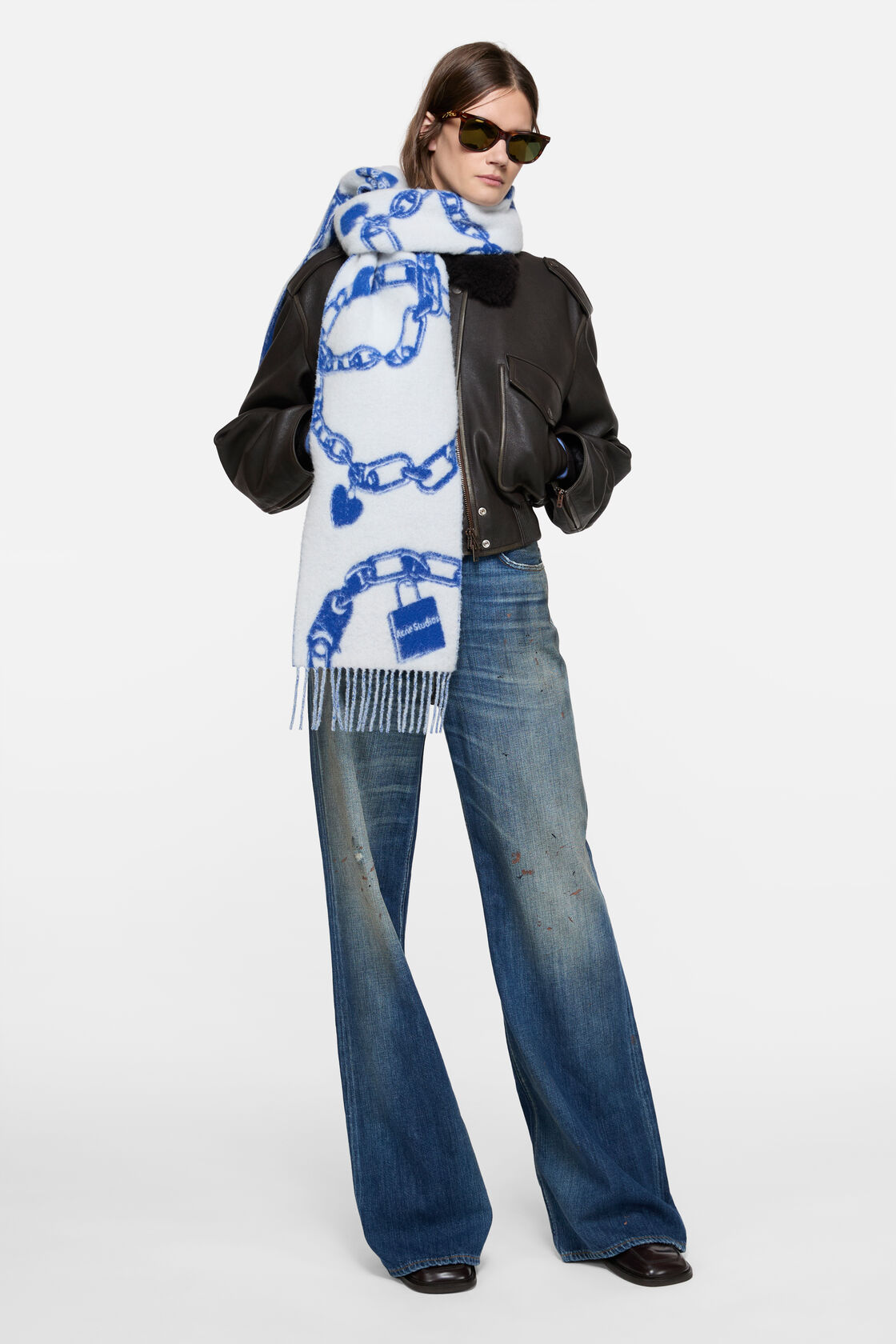 Fringed wool scarf, White/blue, 2000x