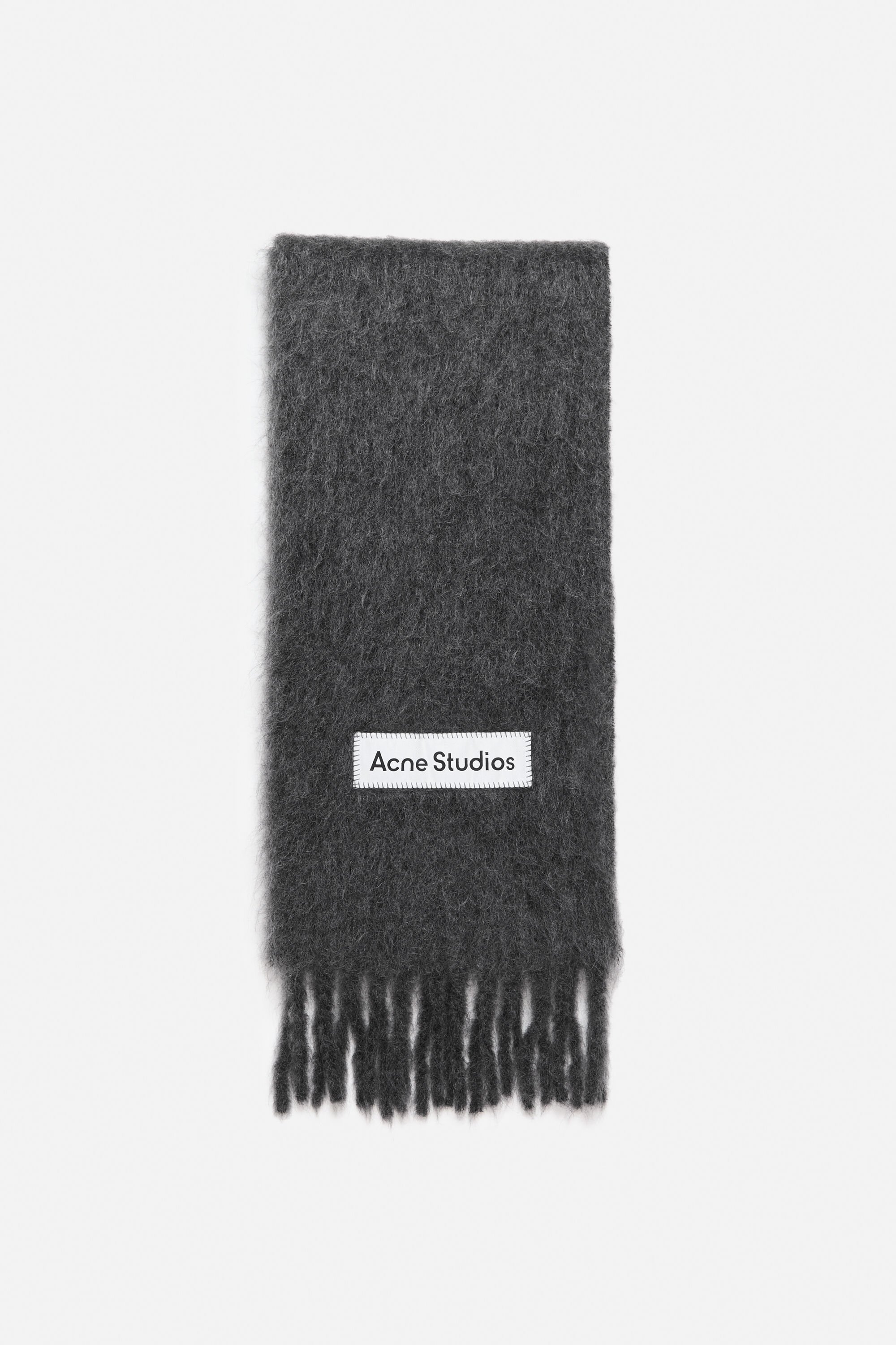 男女兼用　Acne Studios 　ダークグレーマフラー フリンジスカーフ Acne Studios - ウールフリンジスカーフ - ダークグレー