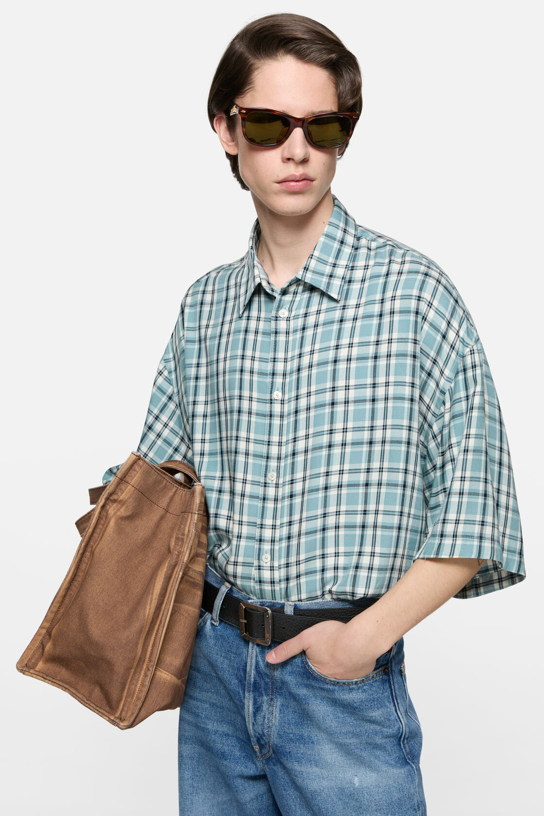 Checked flannel shirt, Turquoise/blue/white, 2000x
