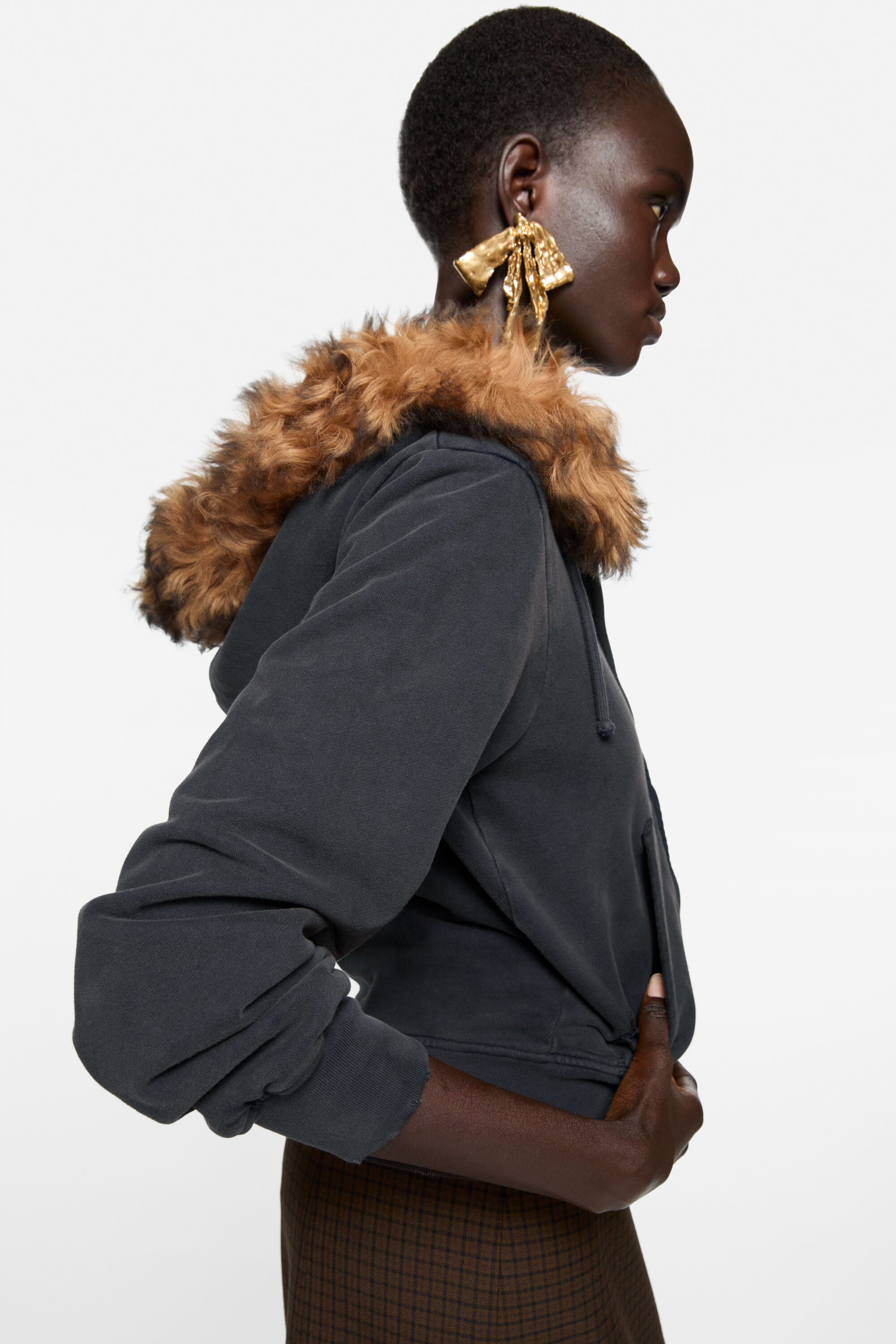 Acne Studios - Shearling zip-up hoodie - Rust brown