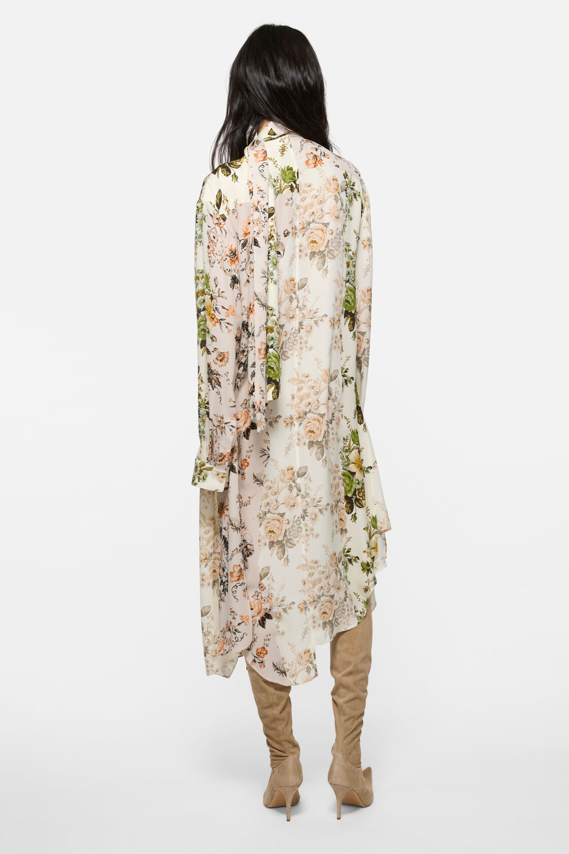 Silk shirt dress, Beige/white, 2000x