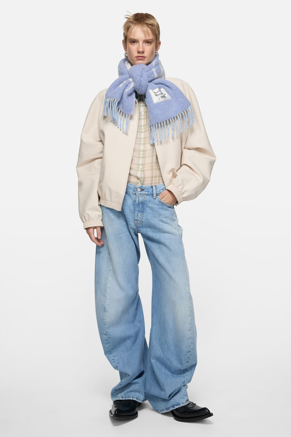 Wool scarf, Dusty blue/white, 2000x