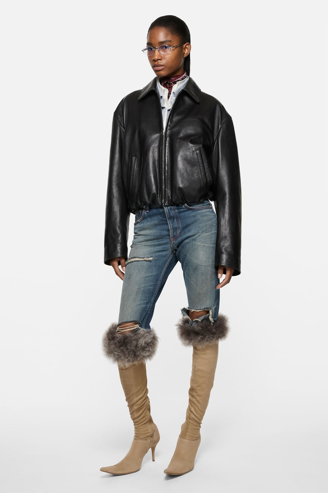 Leather bomber jacket, Black, 2000x