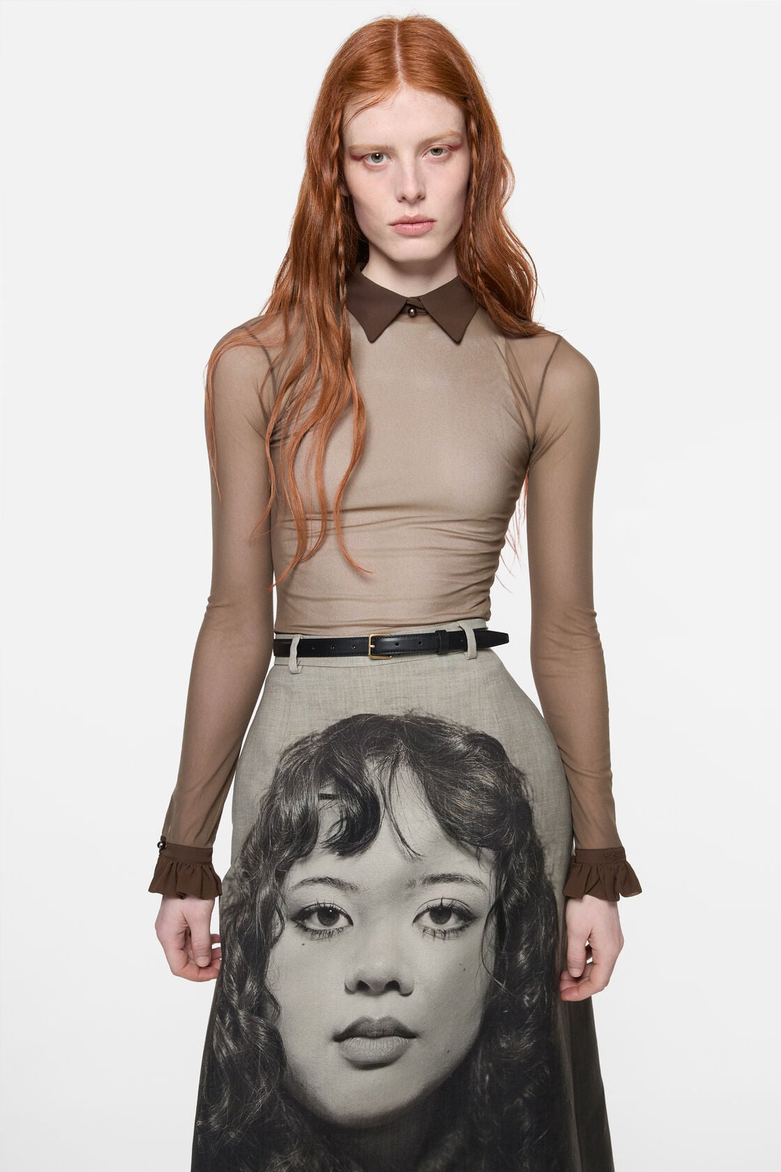 Sheer nylon shirt, Brown, 2000x