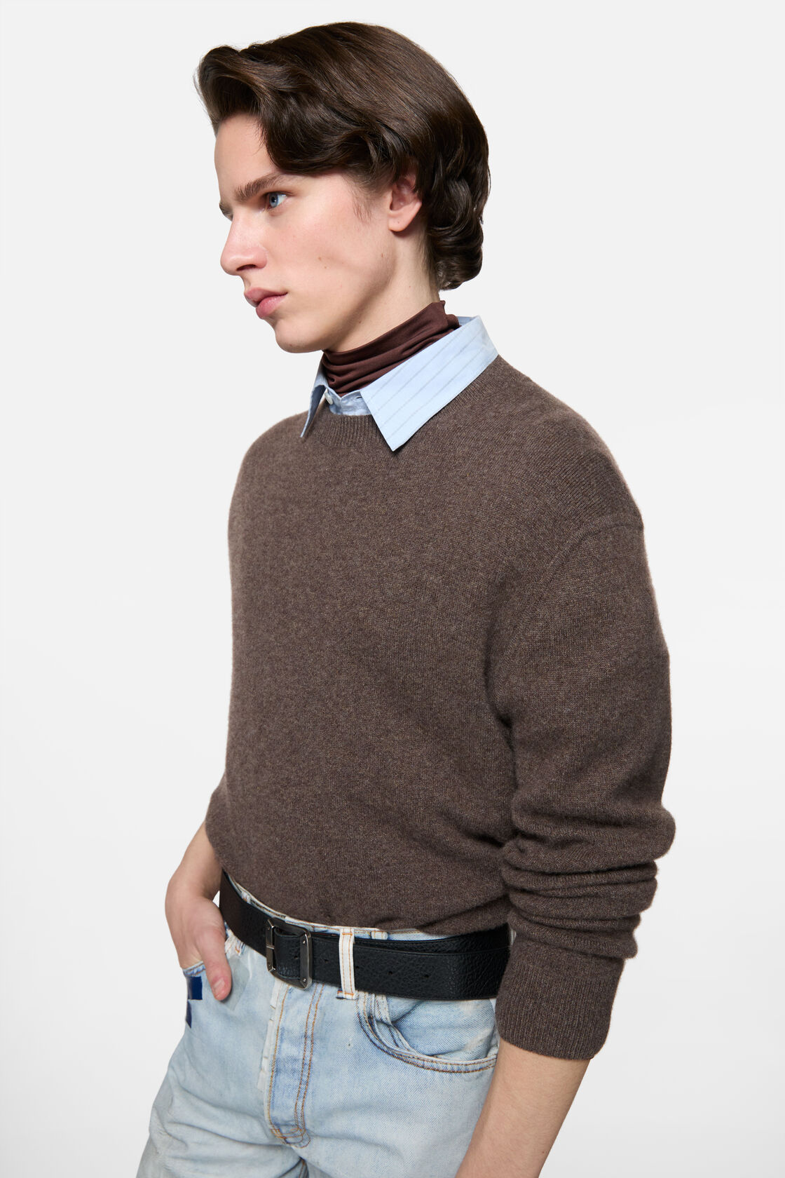 Cashmere sweater with logo, Walnut brown, 2000x
