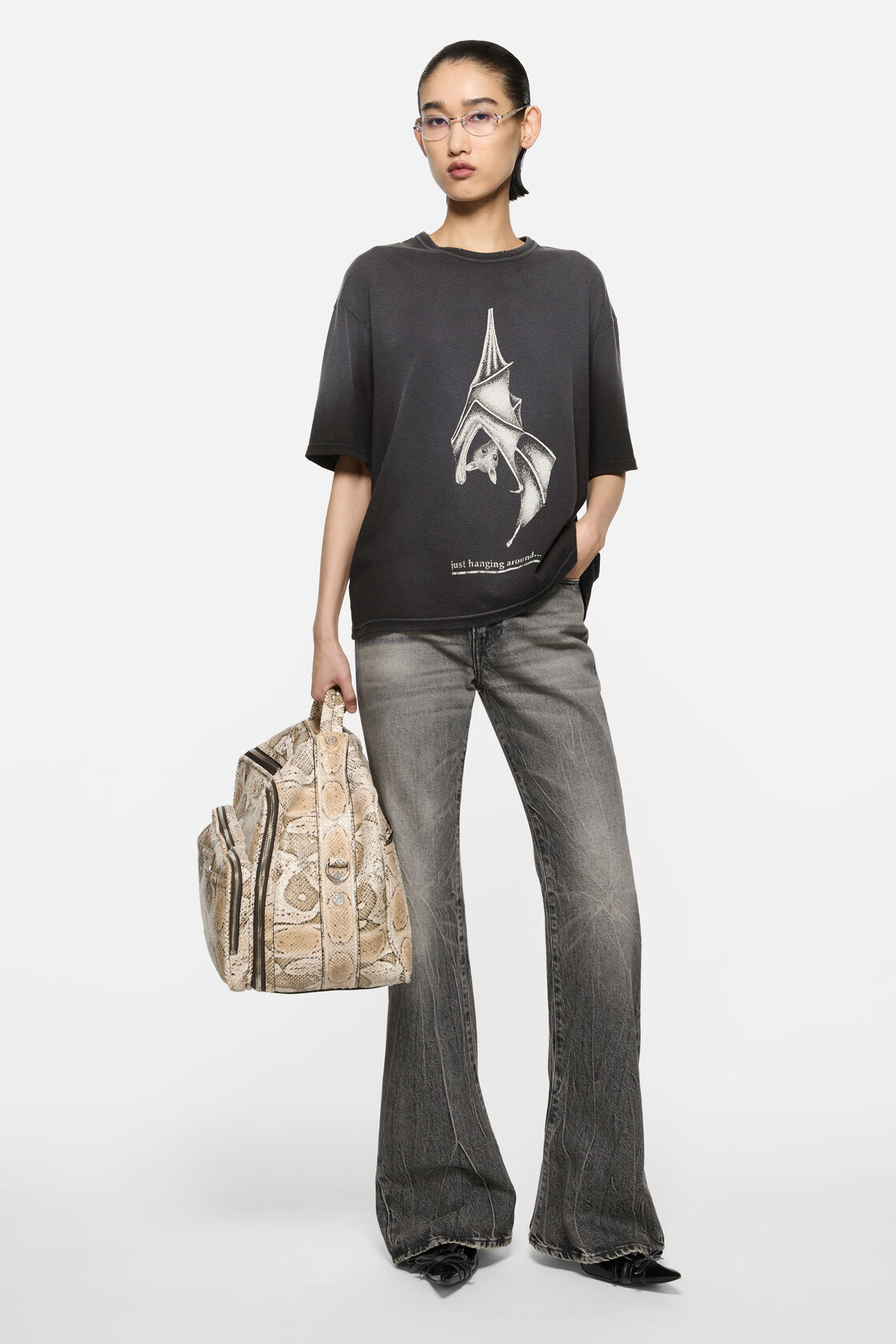 Graphic bat t-shirt, Faded black, 2000x