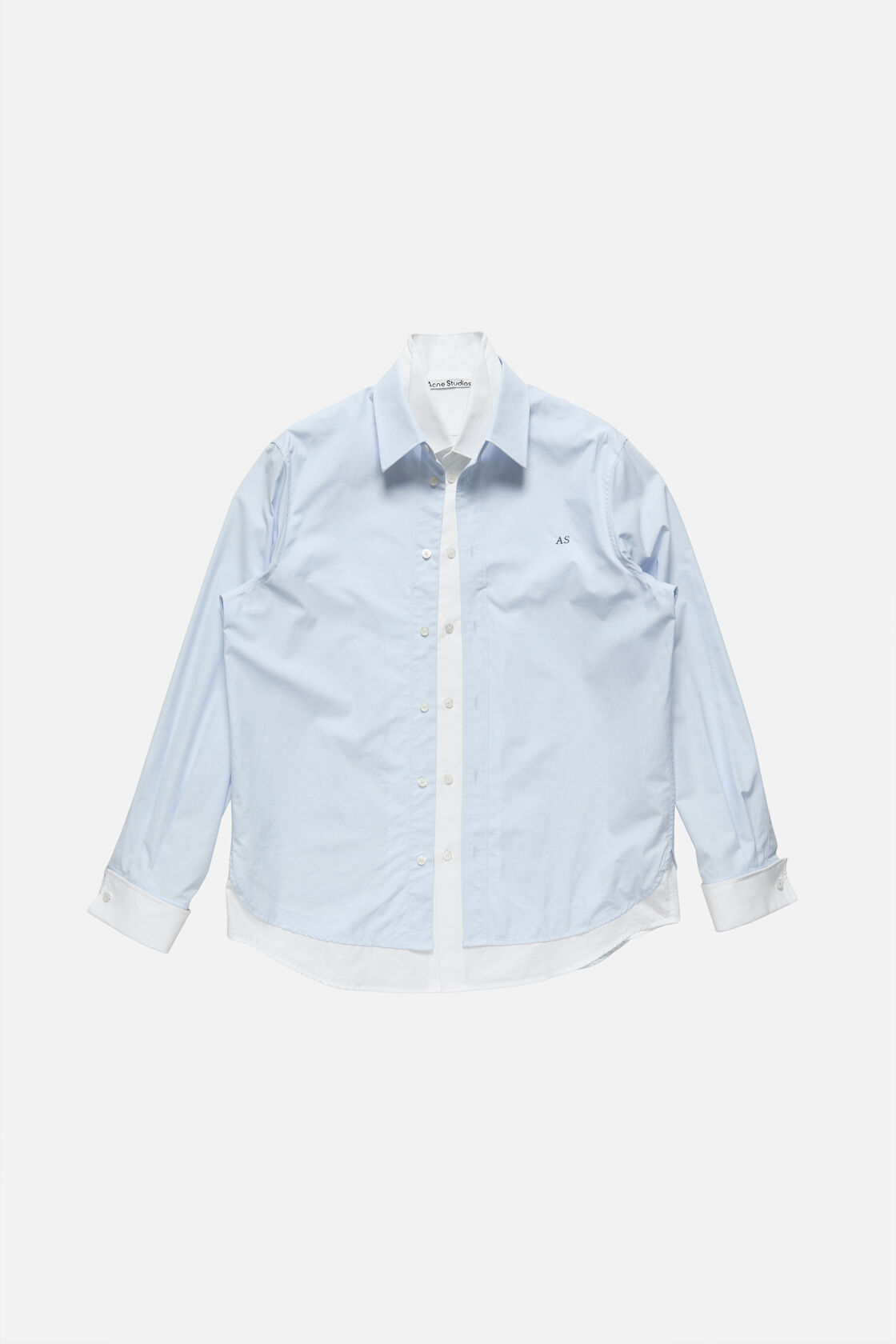 Layered poplin button-up shirt, Blue/white, 2000x